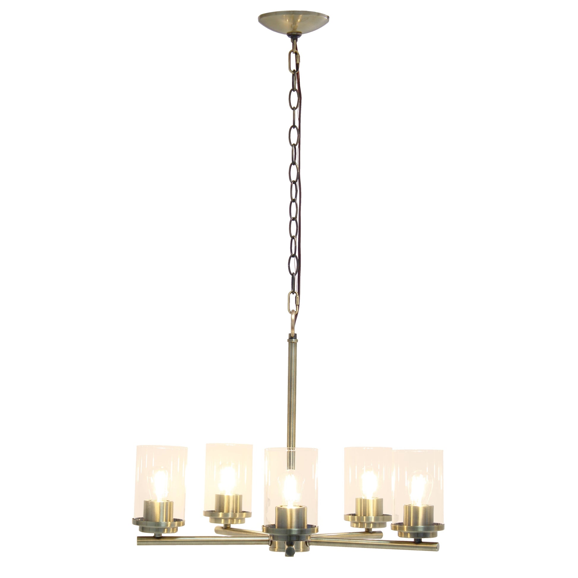 All The Rages Lalia Home 21" Antique Brass 5-Light Classic Contemporary Clear Glass & Metal Pendant Light