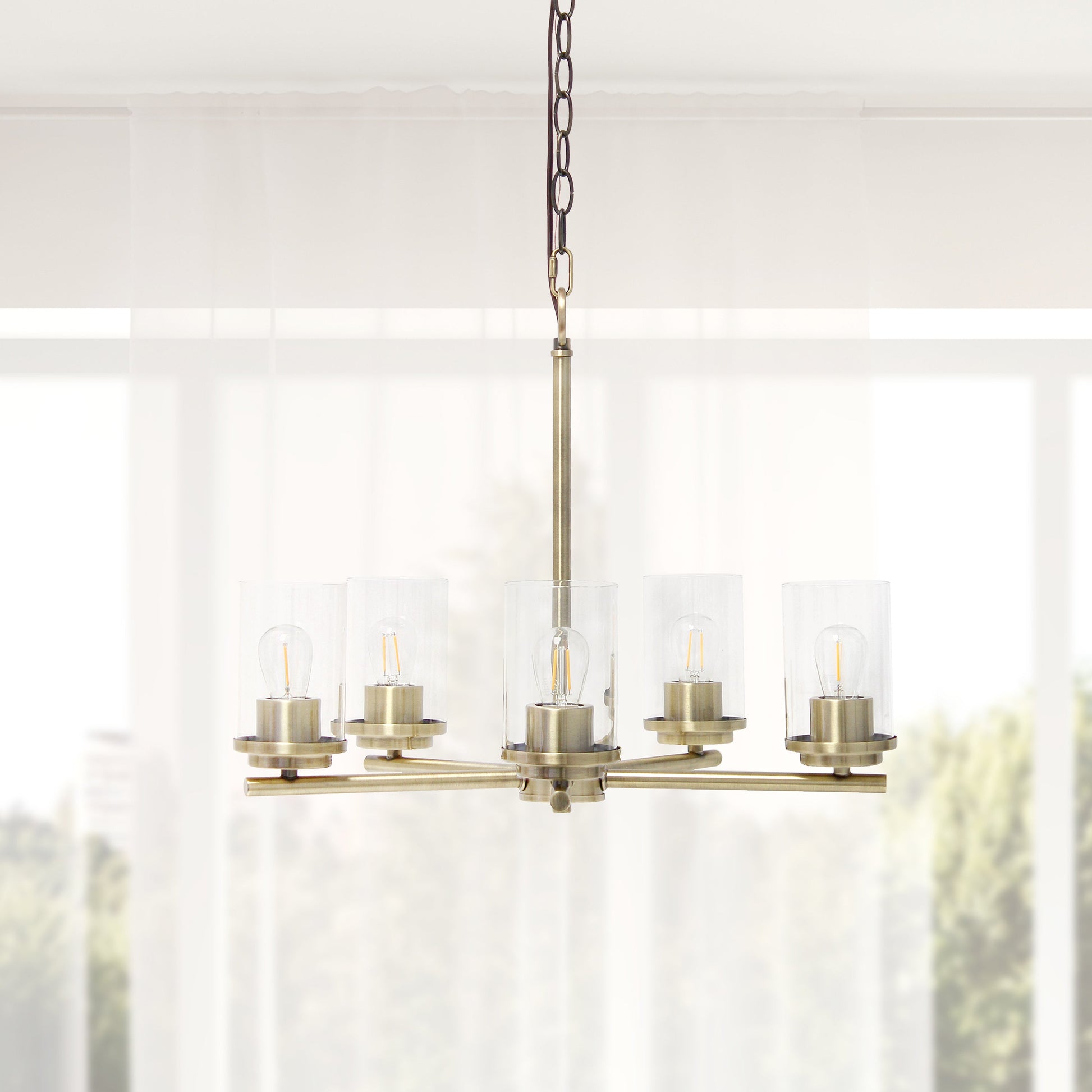 All The Rages Lalia Home 21" Antique Brass 5-Light Classic Contemporary Clear Glass & Metal Pendant Light