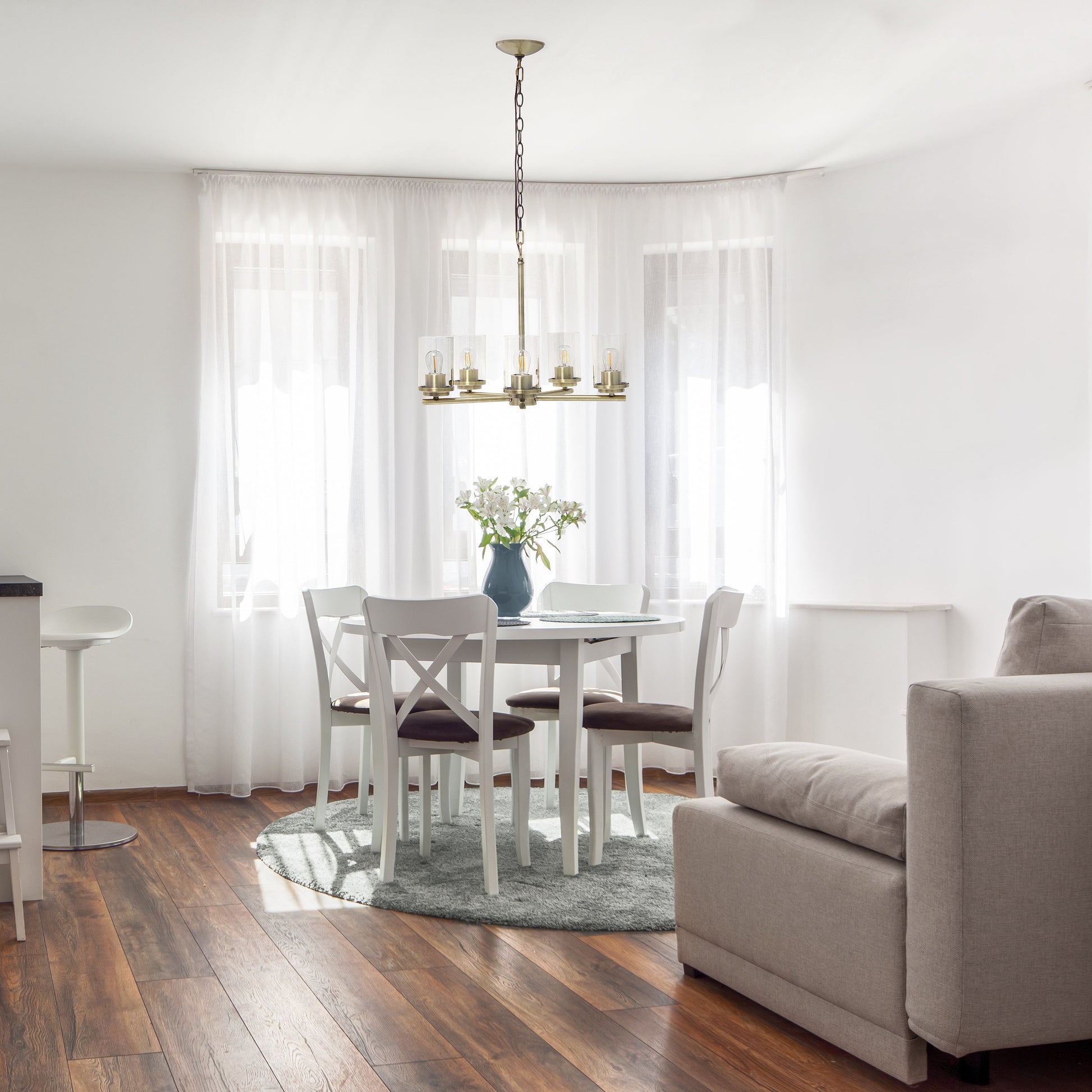 All The Rages Lalia Home 21" Antique Brass 5-Light Classic Contemporary Clear Glass & Metal Pendant Light