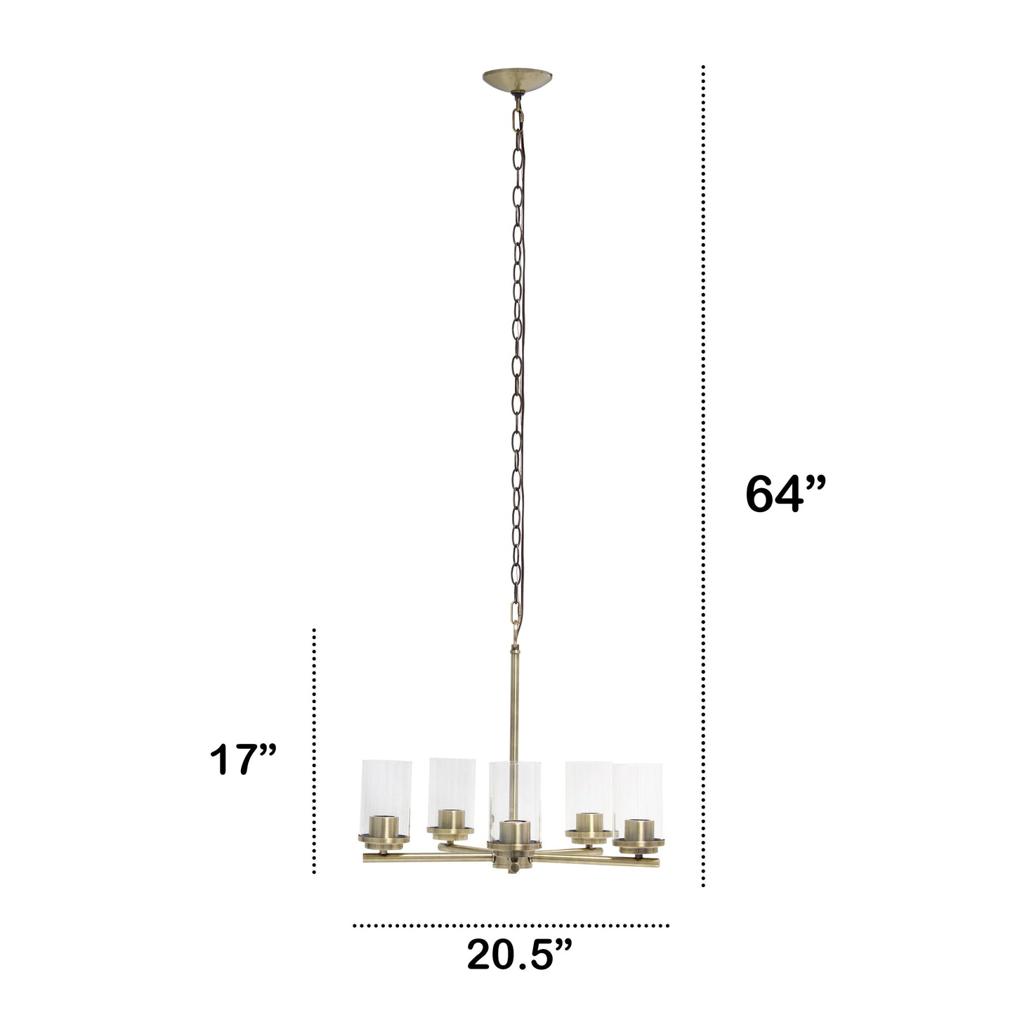 All The Rages Lalia Home 21" Antique Brass 5-Light Classic Contemporary Clear Glass & Metal Pendant Light