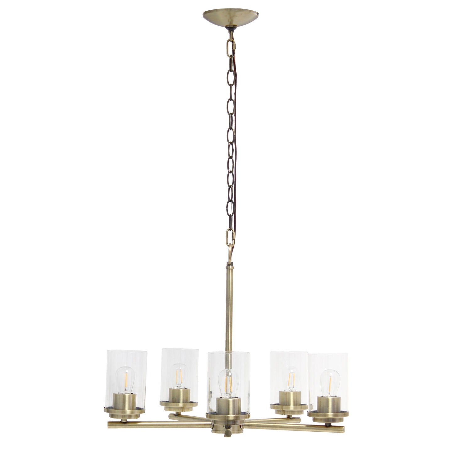 All The Rages Lalia Home 21" Antique Brass 5-Light Classic Contemporary Clear Glass & Metal Pendant Light