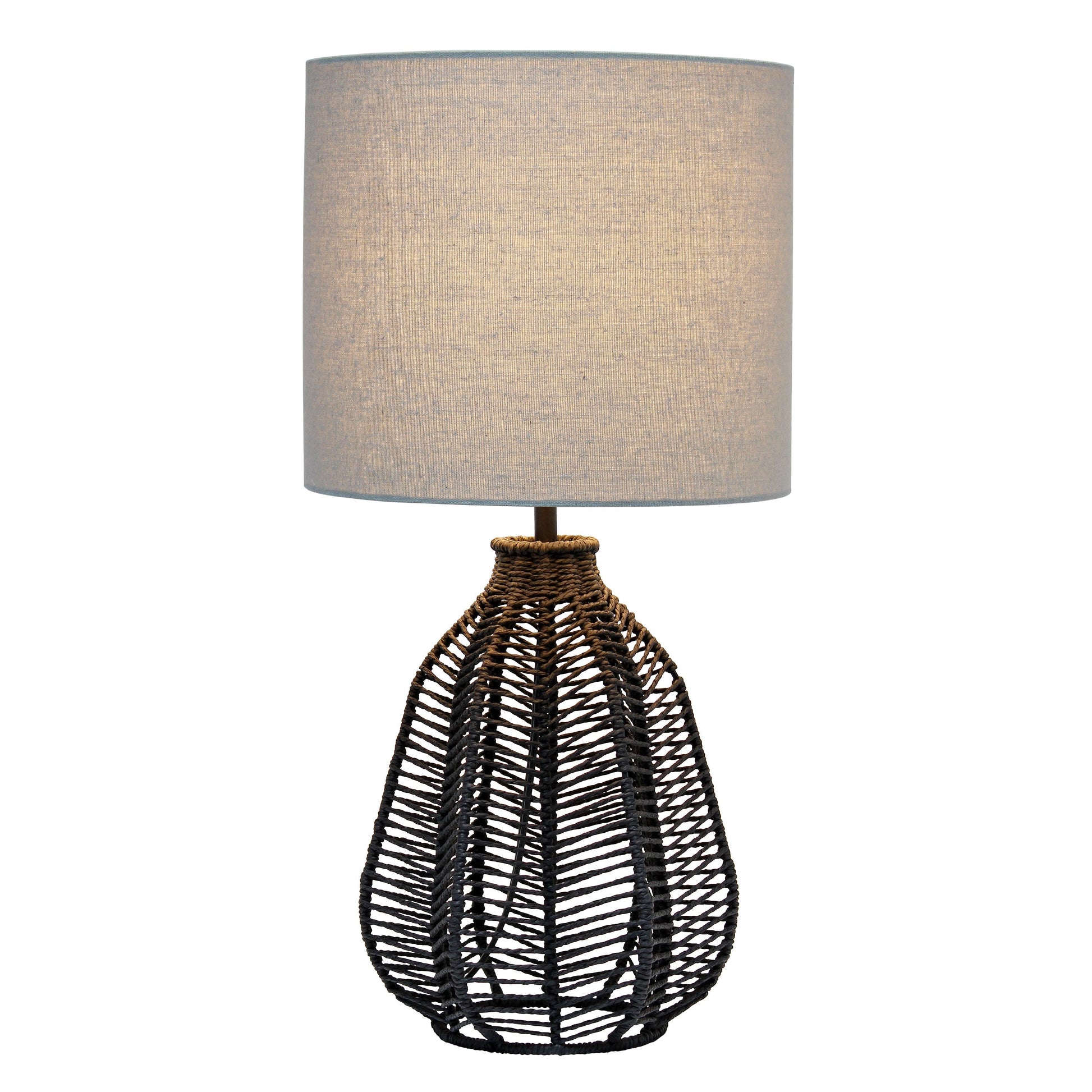 All The Rages Lalia Home 21" Black Vintage Rattan Wicker Style Paper Rope Table Lamp With Light Gray Fabric Shade