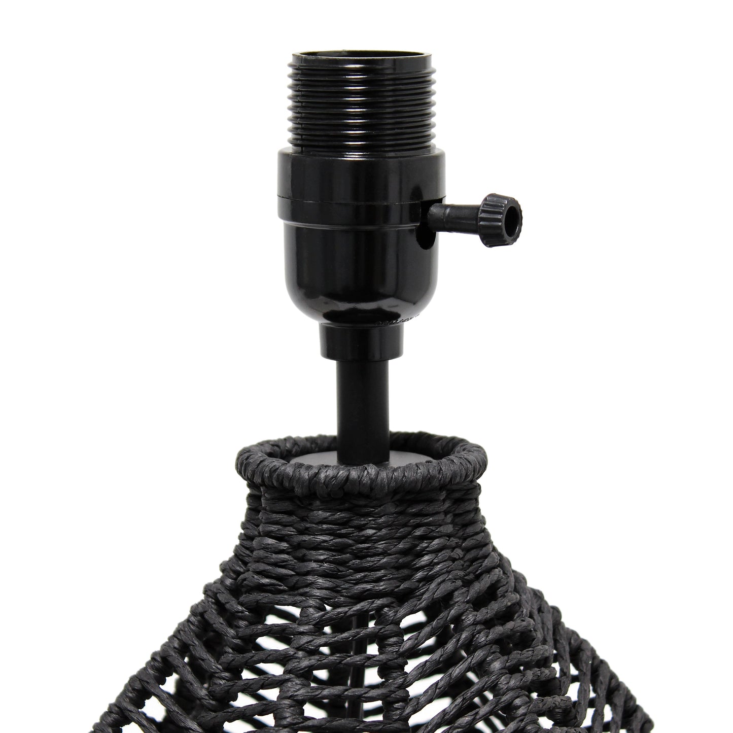 All The Rages Lalia Home 21" Black Vintage Rattan Wicker Style Paper Rope Table Lamp With Light Gray Fabric Shade