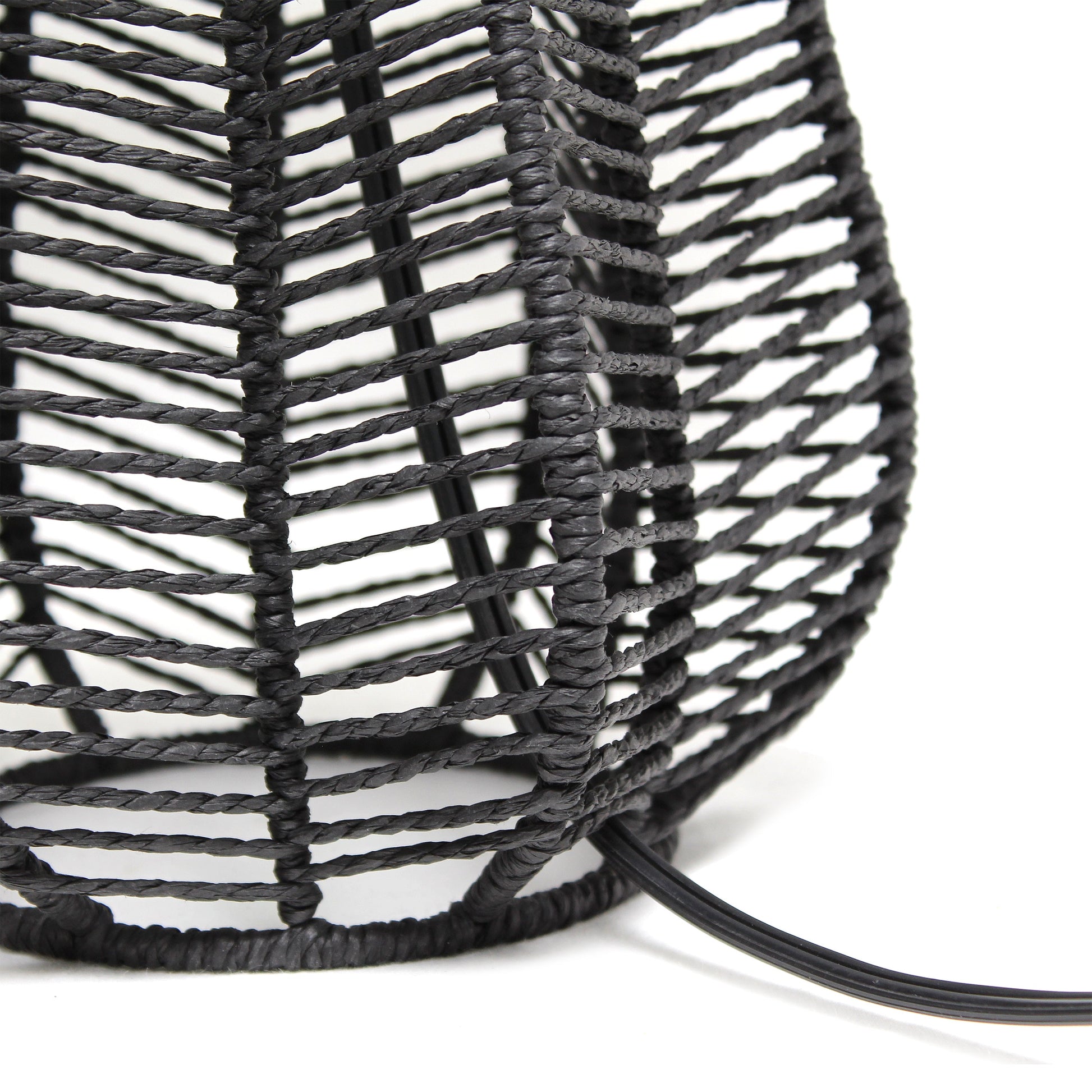 All The Rages Lalia Home 21" Black Vintage Rattan Wicker Style Paper Rope Table Lamp With Light Gray Fabric Shade