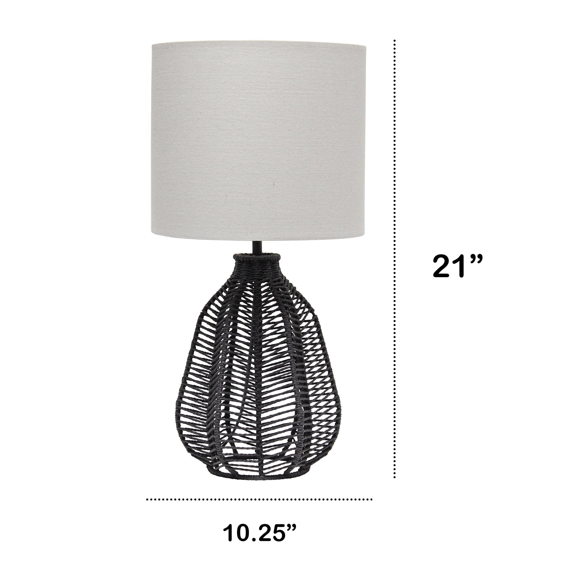 All The Rages Lalia Home 21" Black Vintage Rattan Wicker Style Paper Rope Table Lamp With Light Gray Fabric Shade