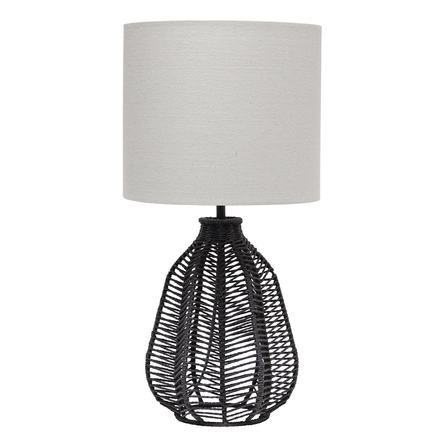All The Rages Lalia Home 21" Black Vintage Rattan Wicker Style Paper Rope Table Lamp With Light Gray Fabric Shade