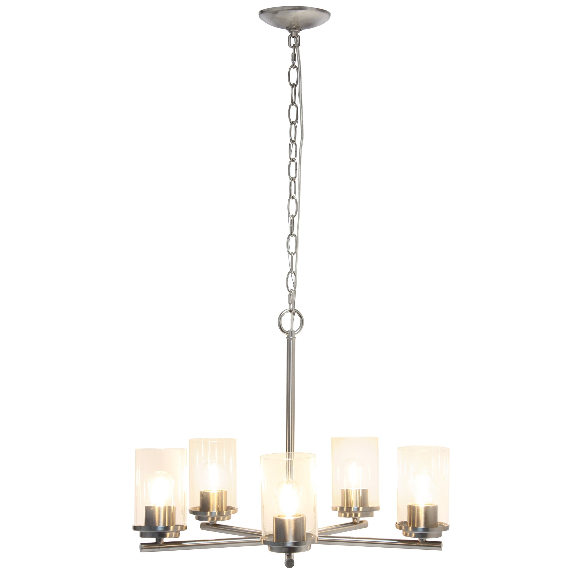 All The Rages Lalia Home 21" Brushed Nickel 5-Light Classic Contemporary Clear Glass & Metal Pendant Light