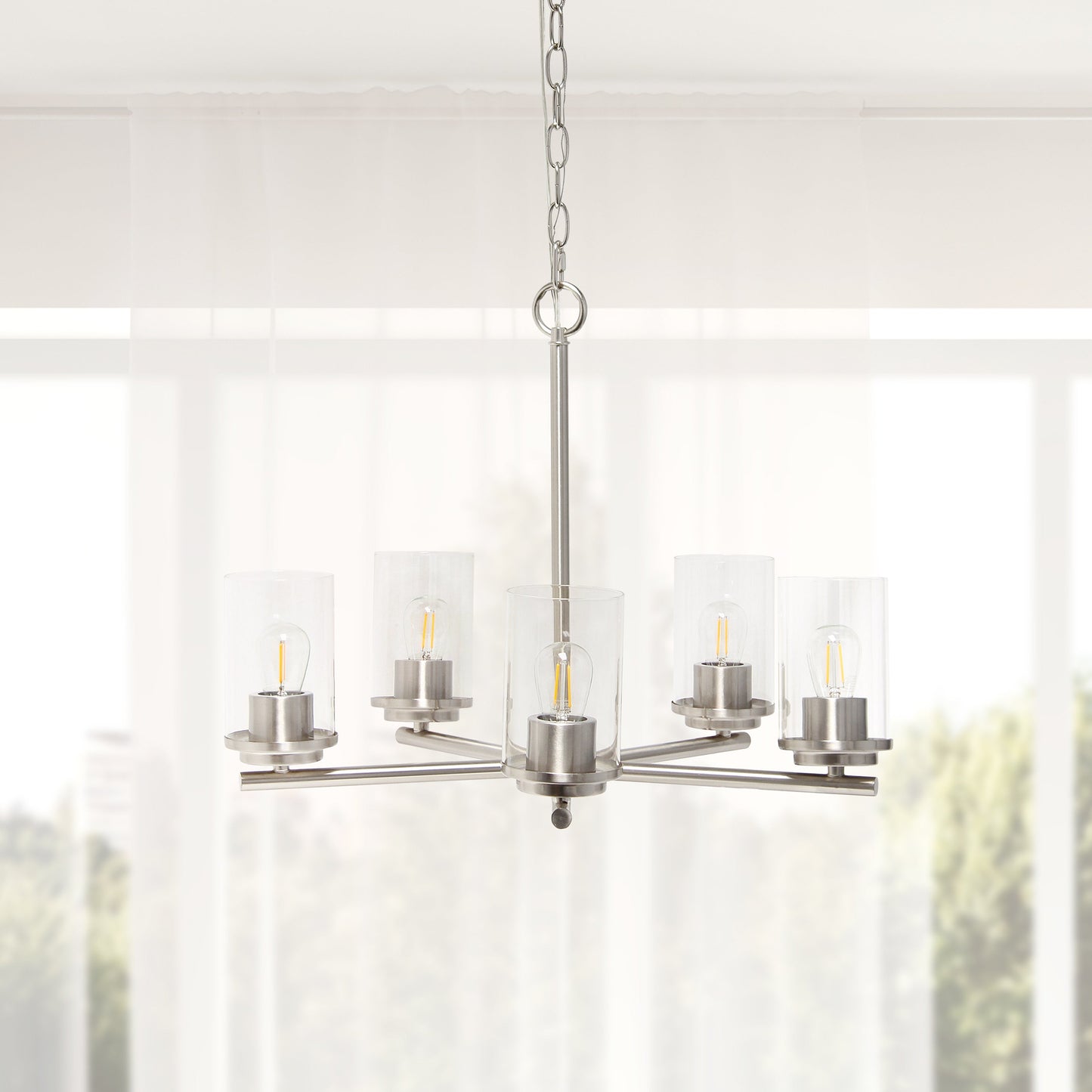 All The Rages Lalia Home 21" Brushed Nickel 5-Light Classic Contemporary Clear Glass & Metal Pendant Light