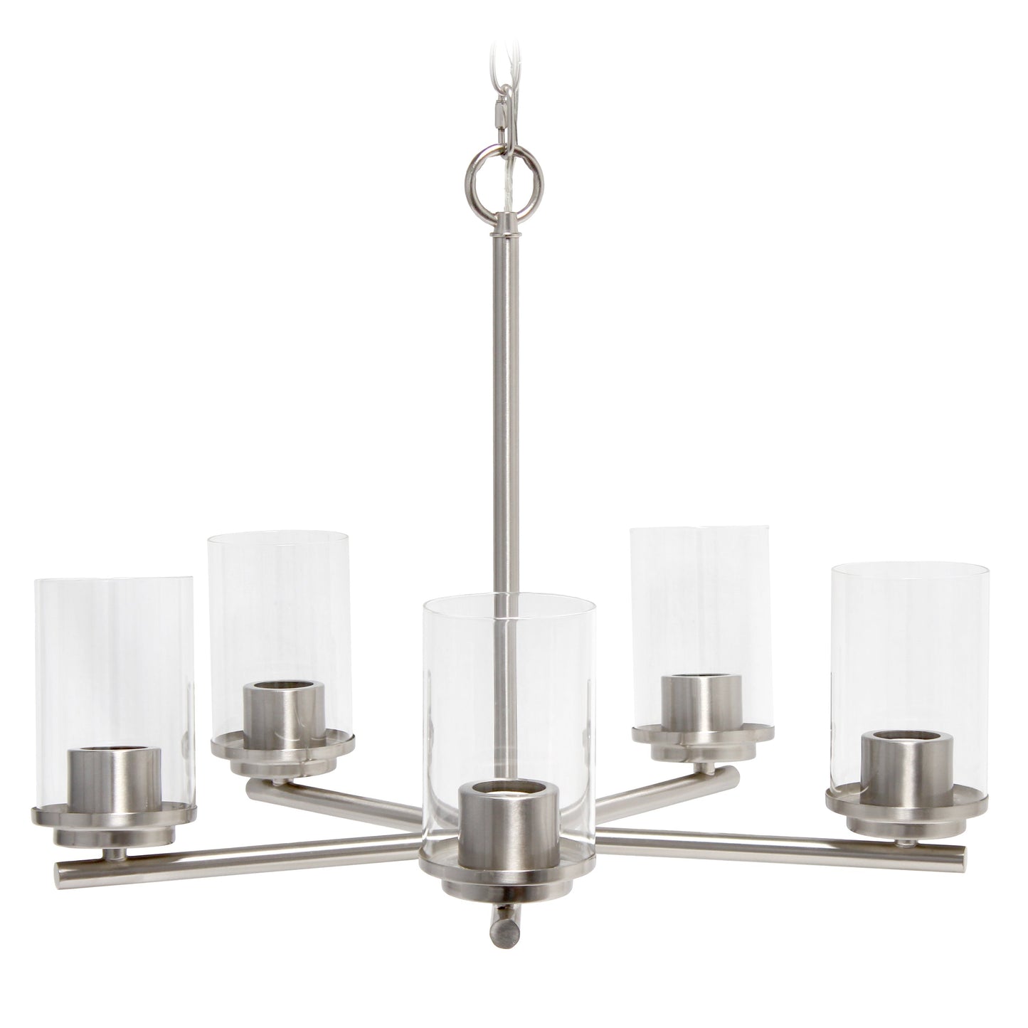 All The Rages Lalia Home 21" Brushed Nickel 5-Light Classic Contemporary Clear Glass & Metal Pendant Light