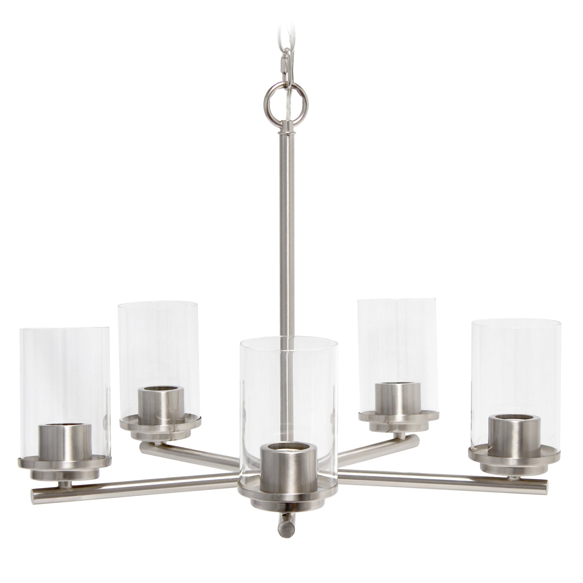 All The Rages Lalia Home 21" Brushed Nickel 5-Light Classic Contemporary Clear Glass & Metal Pendant Light