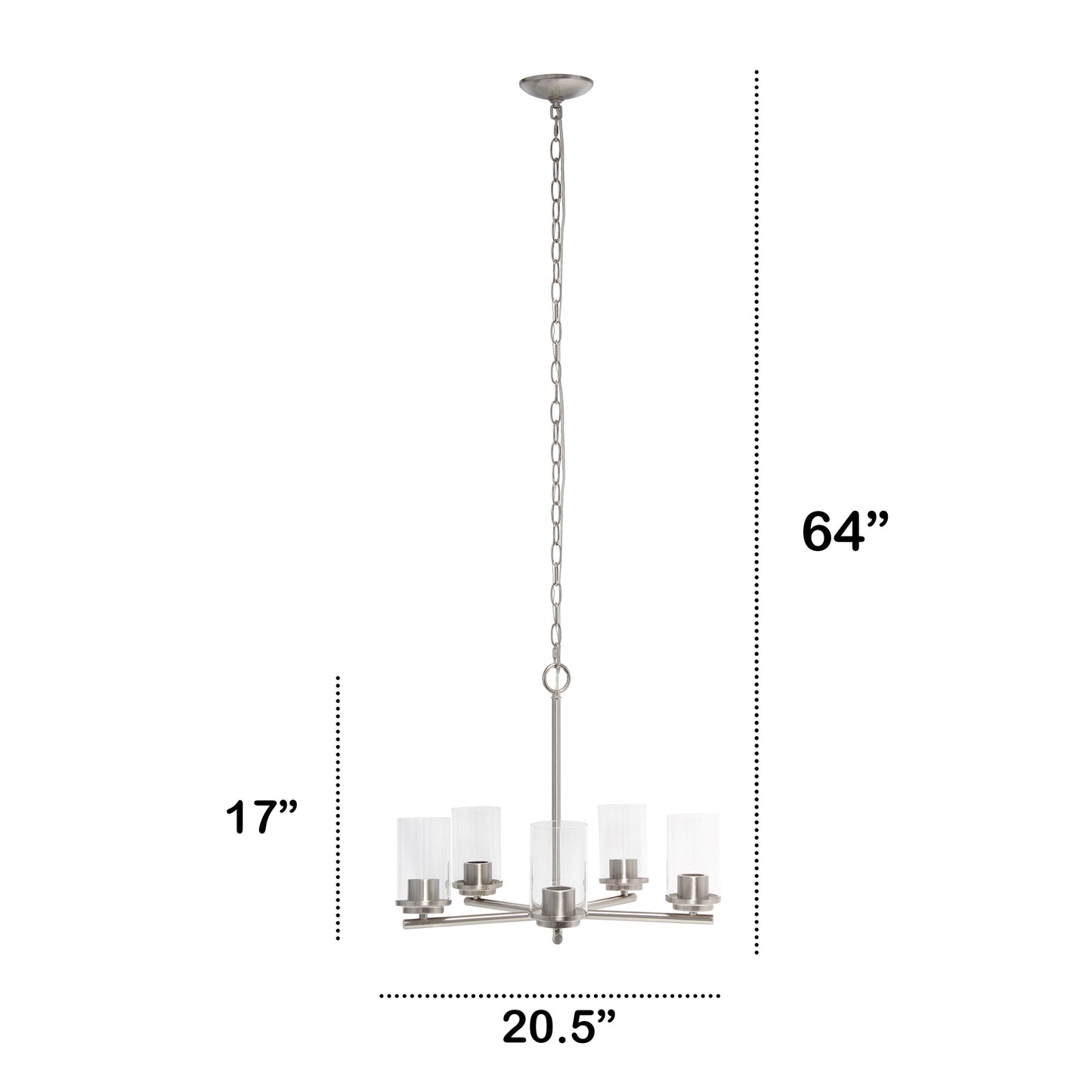 All The Rages Lalia Home 21" Brushed Nickel 5-Light Classic Contemporary Clear Glass & Metal Pendant Light