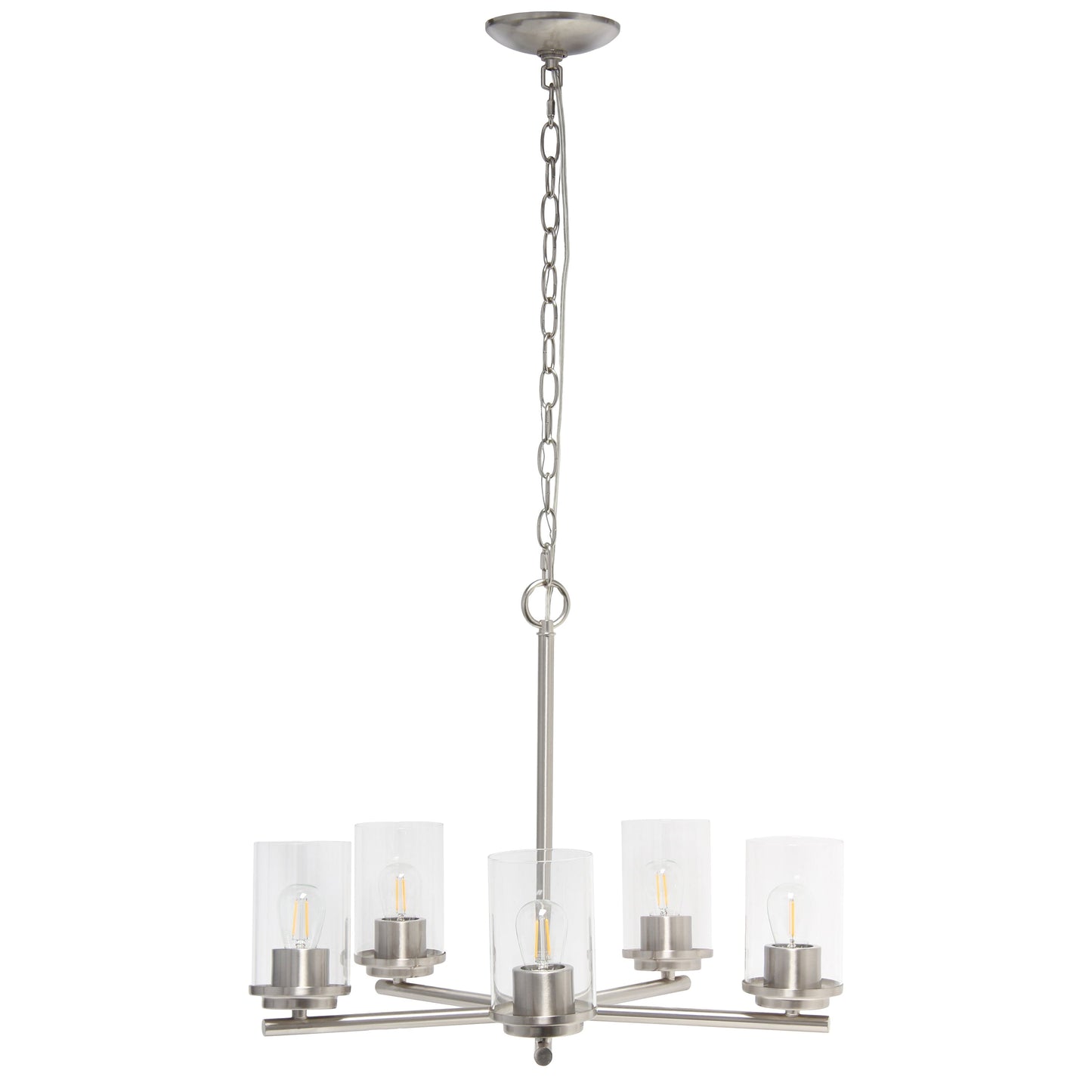 All The Rages Lalia Home 21" Brushed Nickel 5-Light Classic Contemporary Clear Glass & Metal Pendant Light