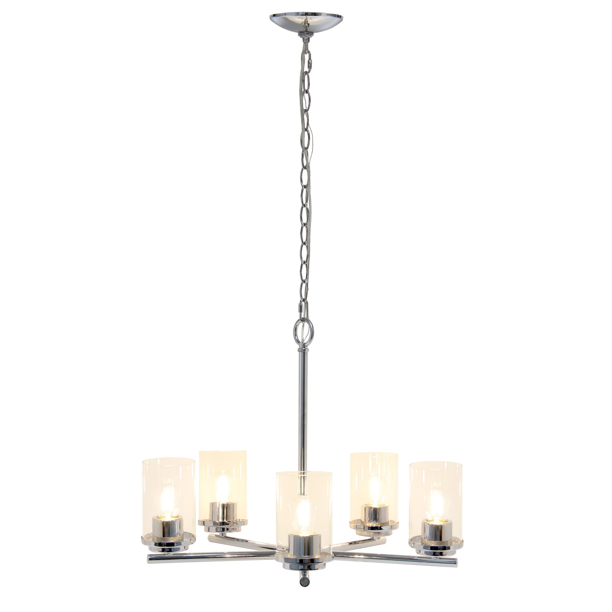 All The Rages Lalia Home 21" Chrome 5-Light Classic Contemporary Clear Glass & Metal Pendant Light