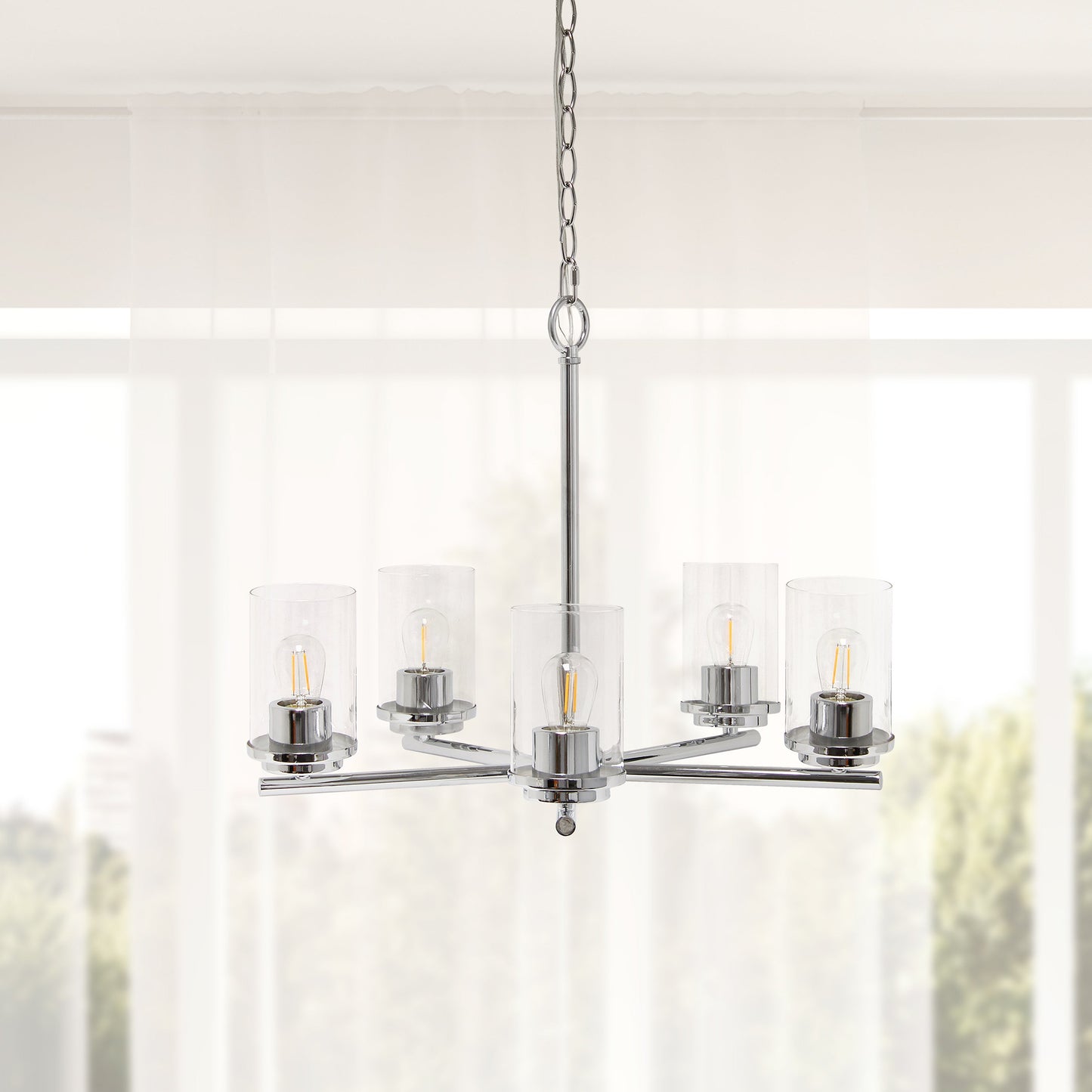 All The Rages Lalia Home 21" Chrome 5-Light Classic Contemporary Clear Glass & Metal Pendant Light