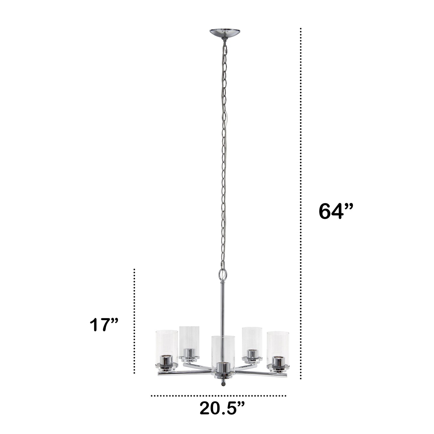 All The Rages Lalia Home 21" Chrome 5-Light Classic Contemporary Clear Glass & Metal Pendant Light
