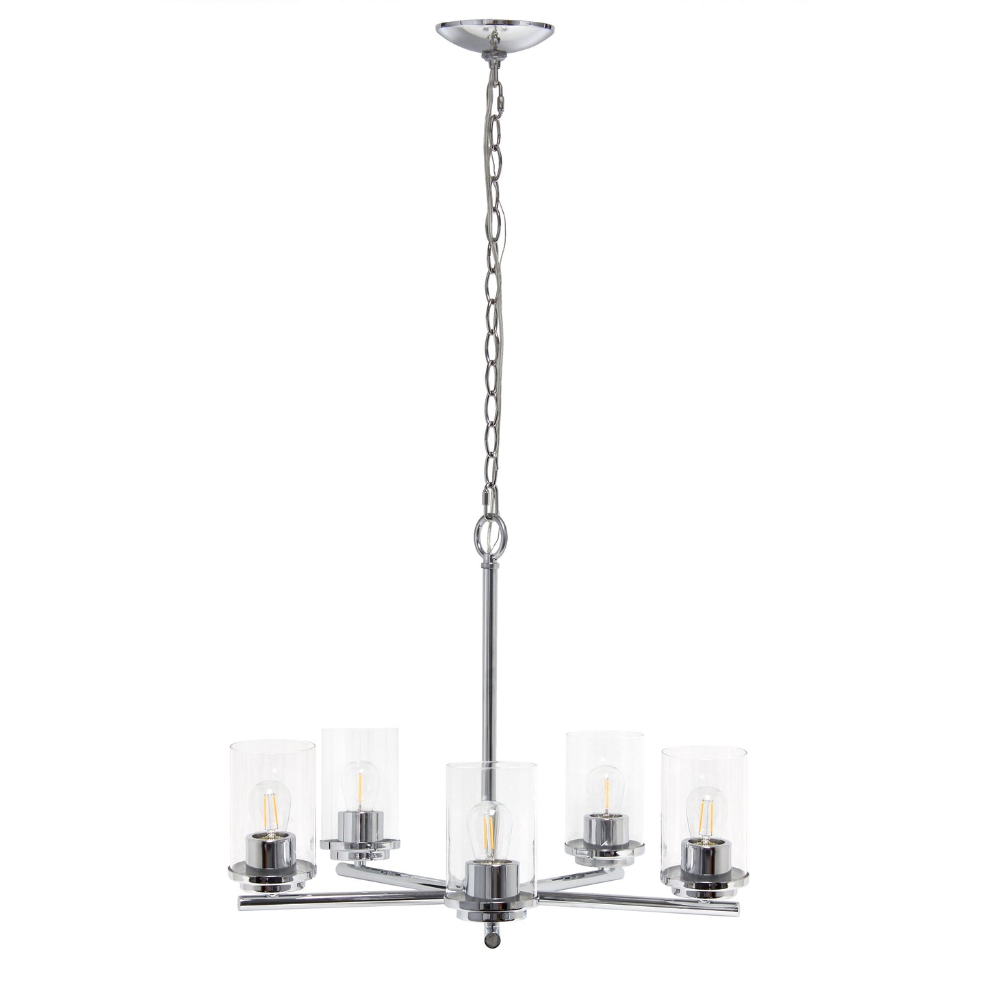 All The Rages Lalia Home 21" Chrome 5-Light Classic Contemporary Clear Glass & Metal Pendant Light