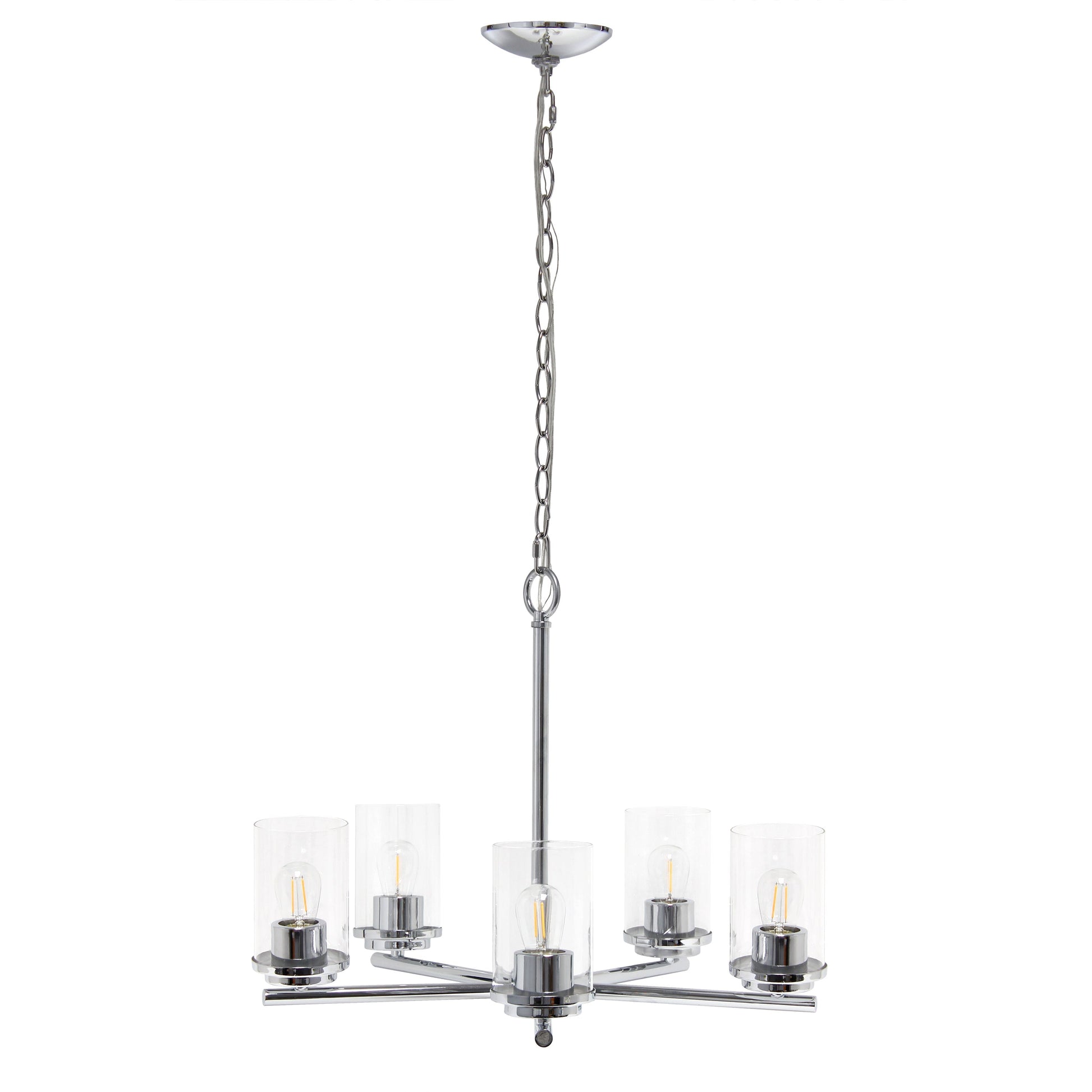 All The Rages Lalia Home 21" Chrome 5-Light Classic Contemporary Clear Glass & Metal Pendant Light