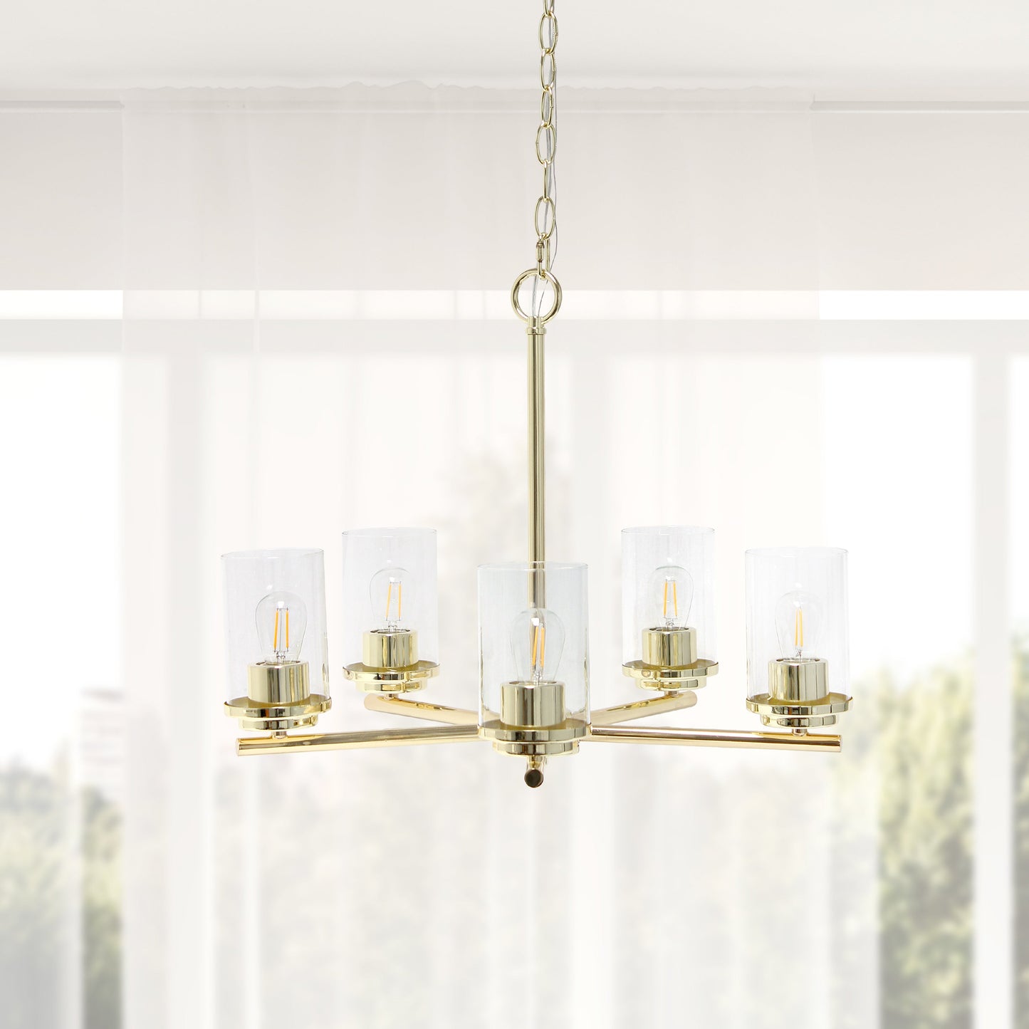 All The Rages Lalia Home 21" Gold 5-Light Classic Contemporary Clear Glass & Metal Pendant Light