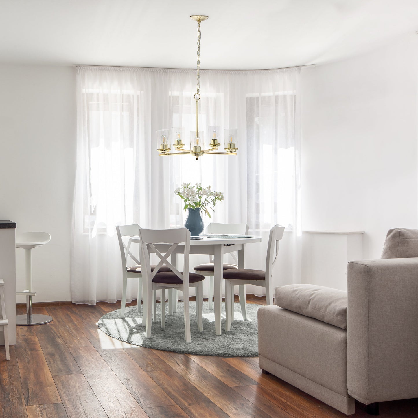 All The Rages Lalia Home 21" Gold 5-Light Classic Contemporary Clear Glass & Metal Pendant Light