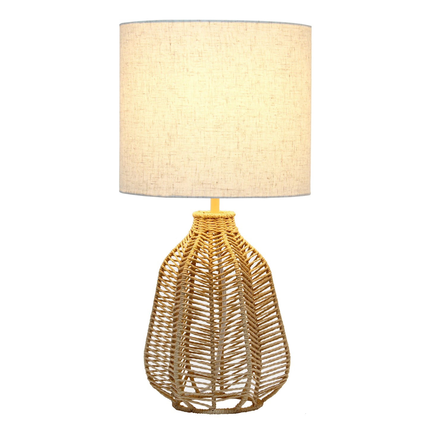 All The Rages Lalia Home 21" Natural Vintage Rattan Wicker Style Paper Rope Table Lamp With Light Beige Fabric Shade
