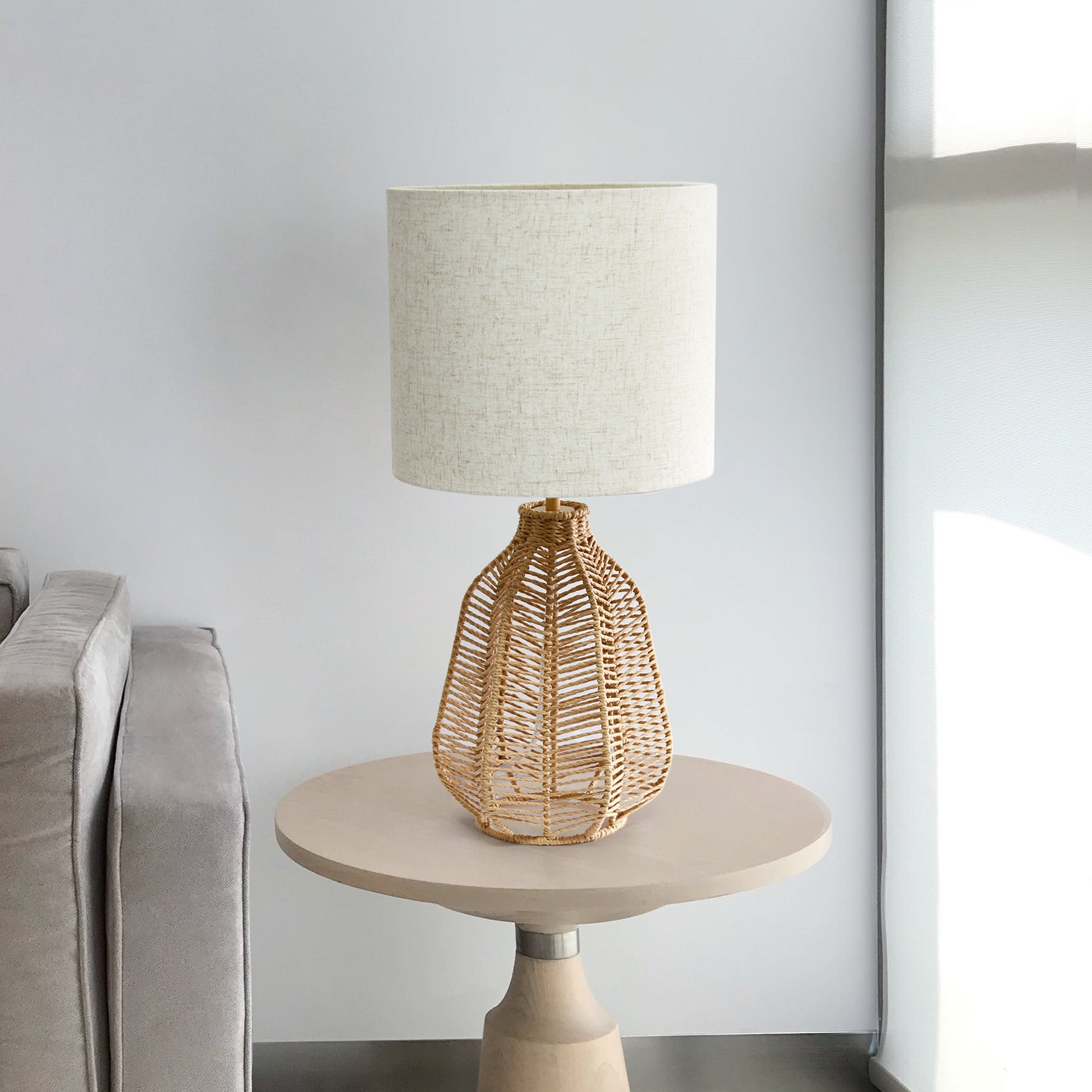 All The Rages Lalia Home 21" Natural Vintage Rattan Wicker Style Paper Rope Table Lamp With Light Beige Fabric Shade