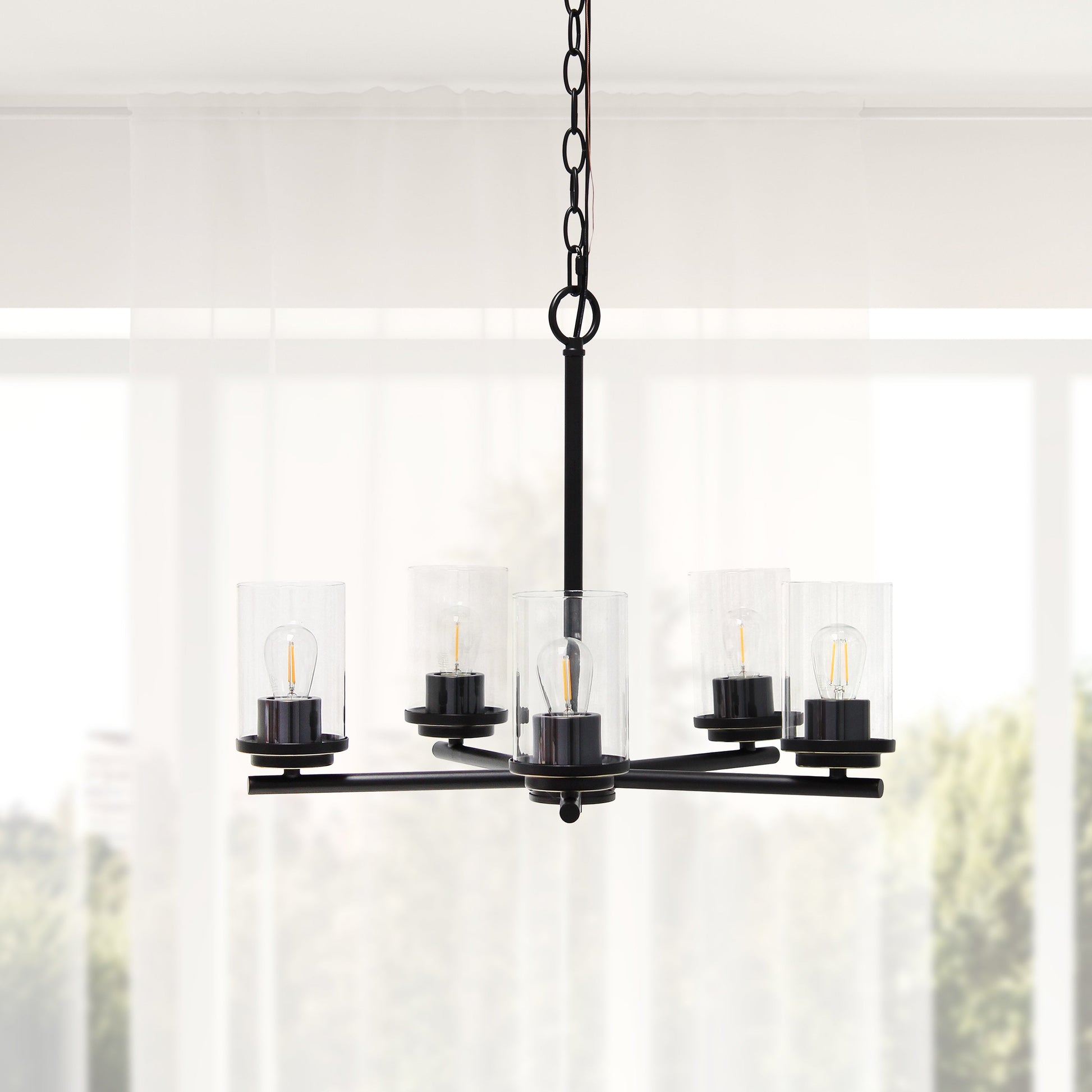 All The Rages Lalia Home 21" Restoration Bronze 5-Light Classic Contemporary Clear Glass & Metal Pendant Light