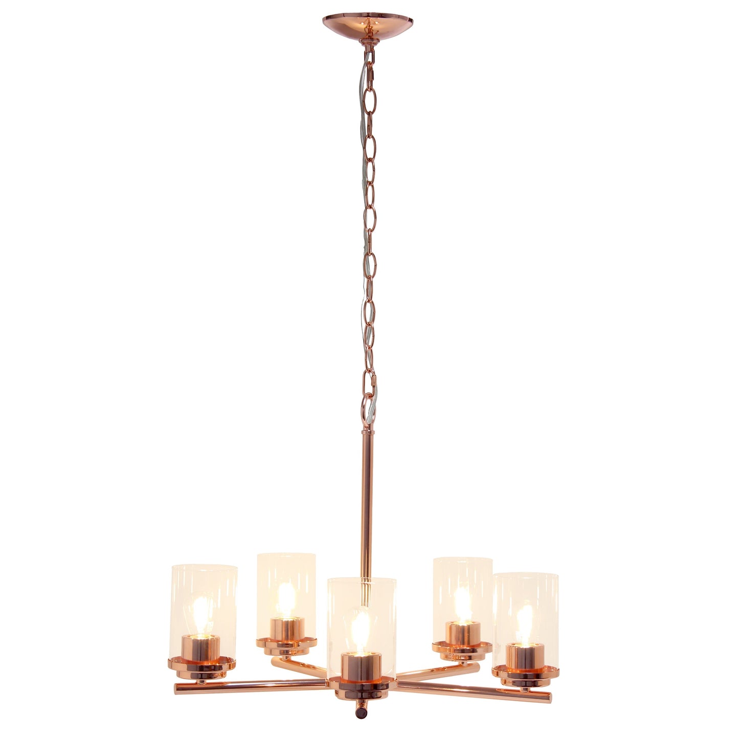 All The Rages Lalia Home 21" Rose Gold 5-Light Classic Contemporary Clear Glass & Metal Pendant Light