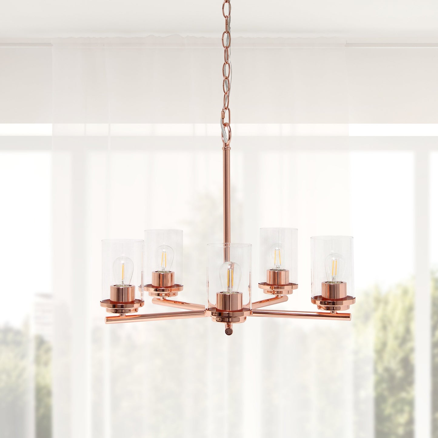 All The Rages Lalia Home 21" Rose Gold 5-Light Classic Contemporary Clear Glass & Metal Pendant Light