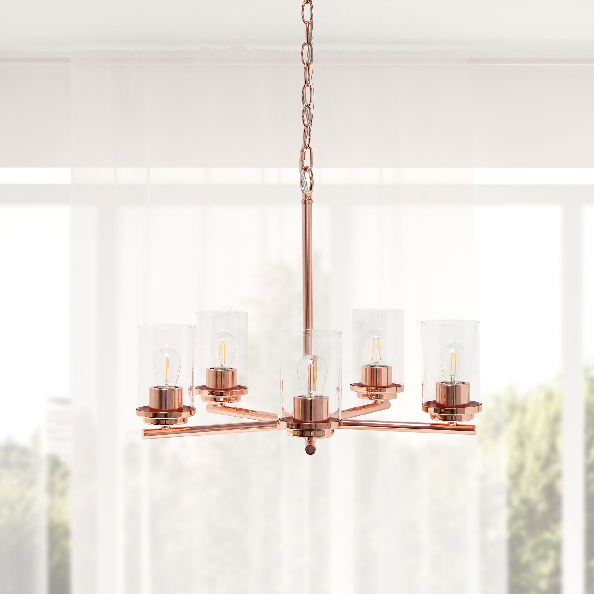 All The Rages Lalia Home 21" Rose Gold 5-Light Classic Contemporary Clear Glass & Metal Pendant Light