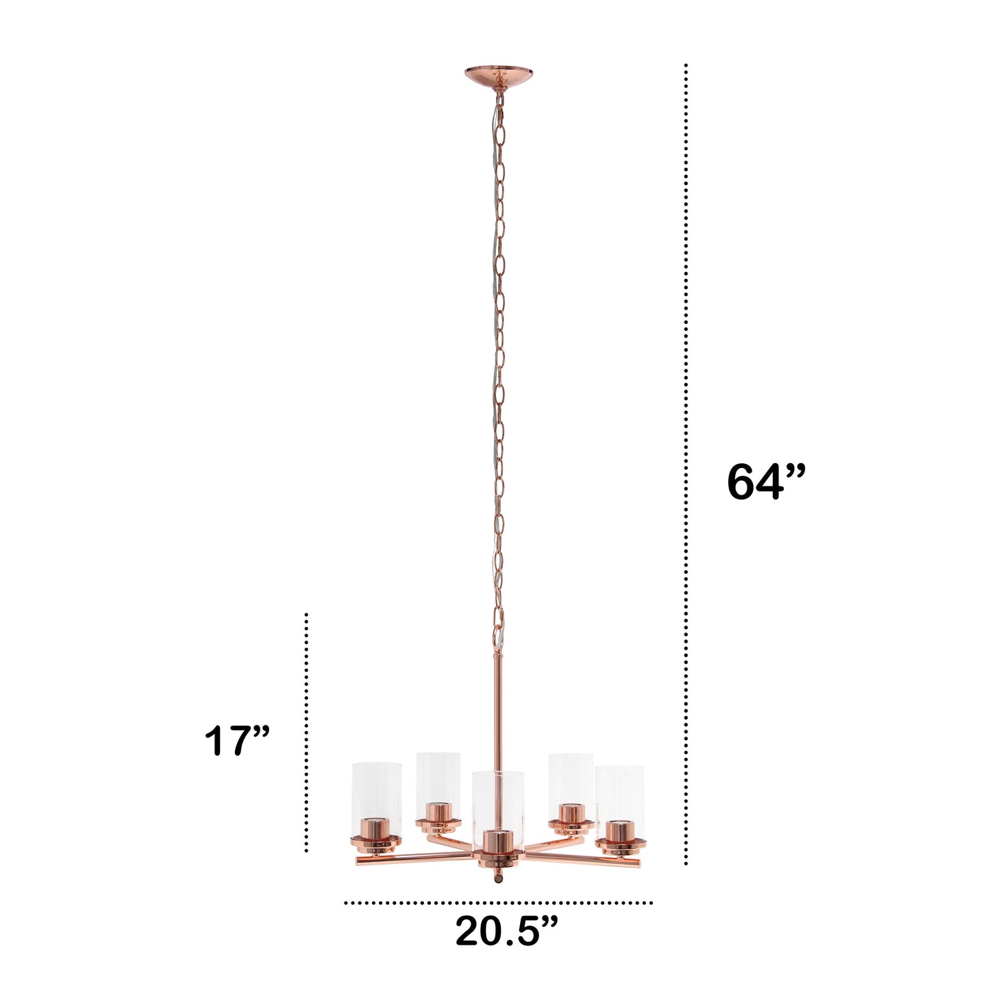 All The Rages Lalia Home 21" Rose Gold 5-Light Classic Contemporary Clear Glass & Metal Pendant Light