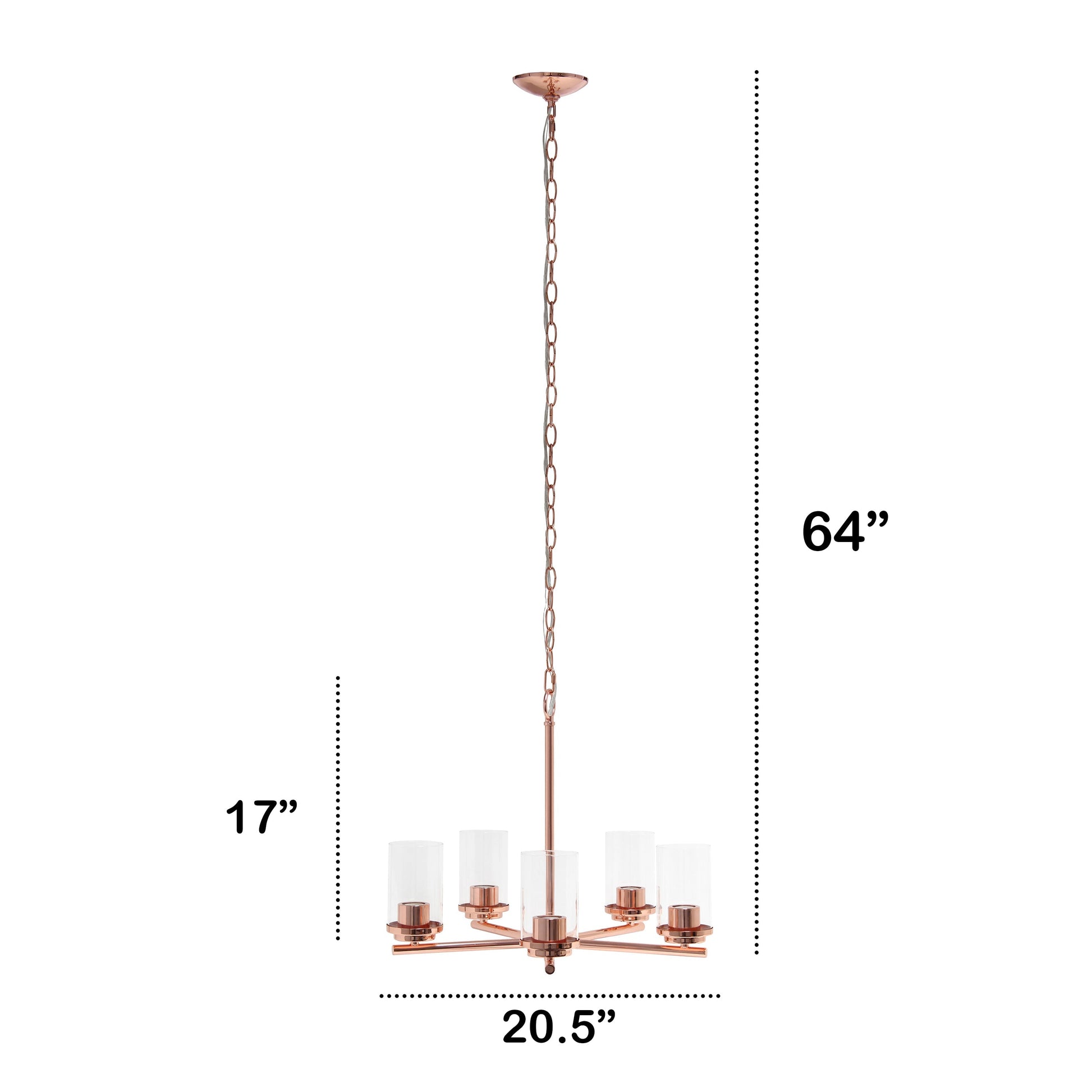 All The Rages Lalia Home 21" Rose Gold 5-Light Classic Contemporary Clear Glass & Metal Pendant Light