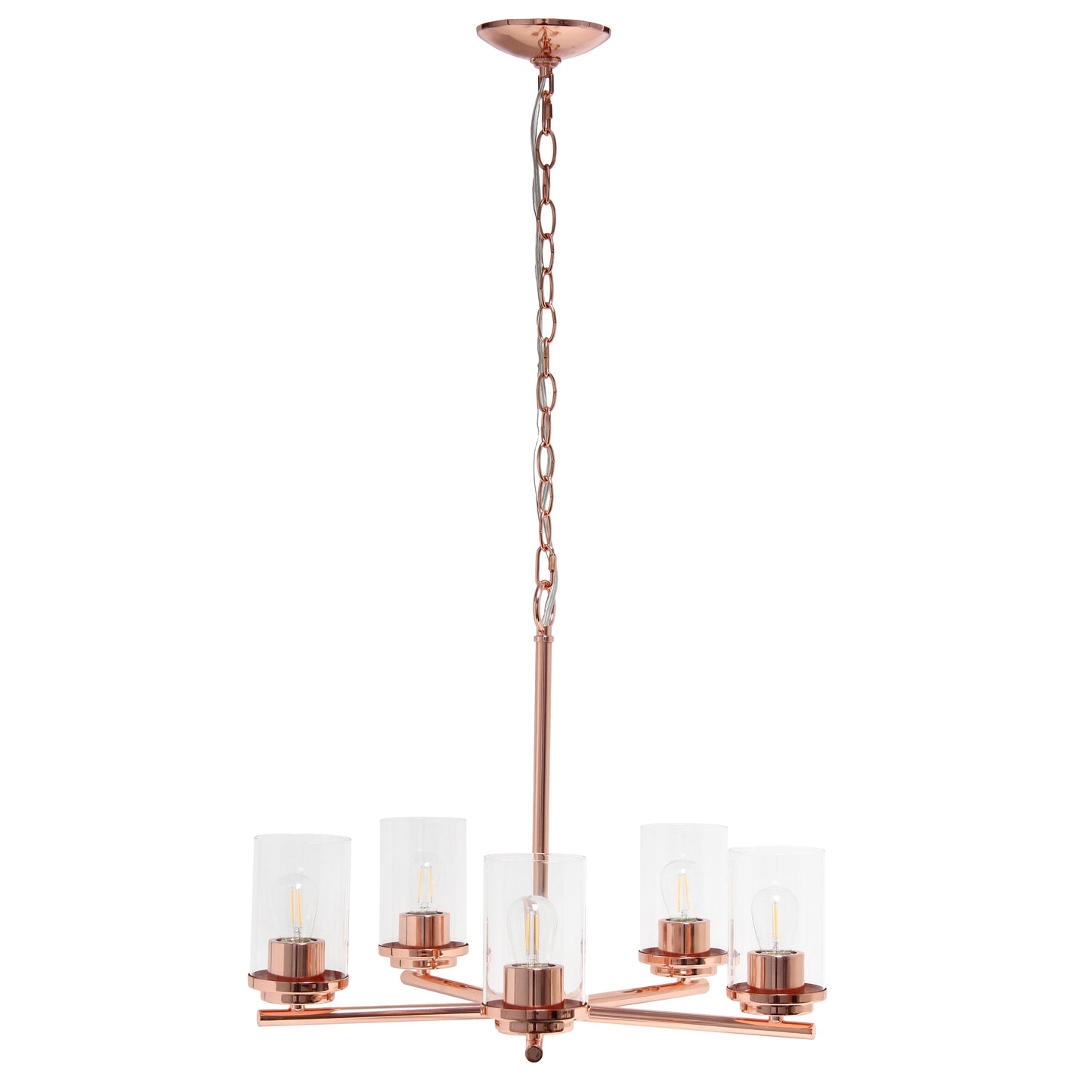 All The Rages Lalia Home 21" Rose Gold 5-Light Classic Contemporary Clear Glass & Metal Pendant Light