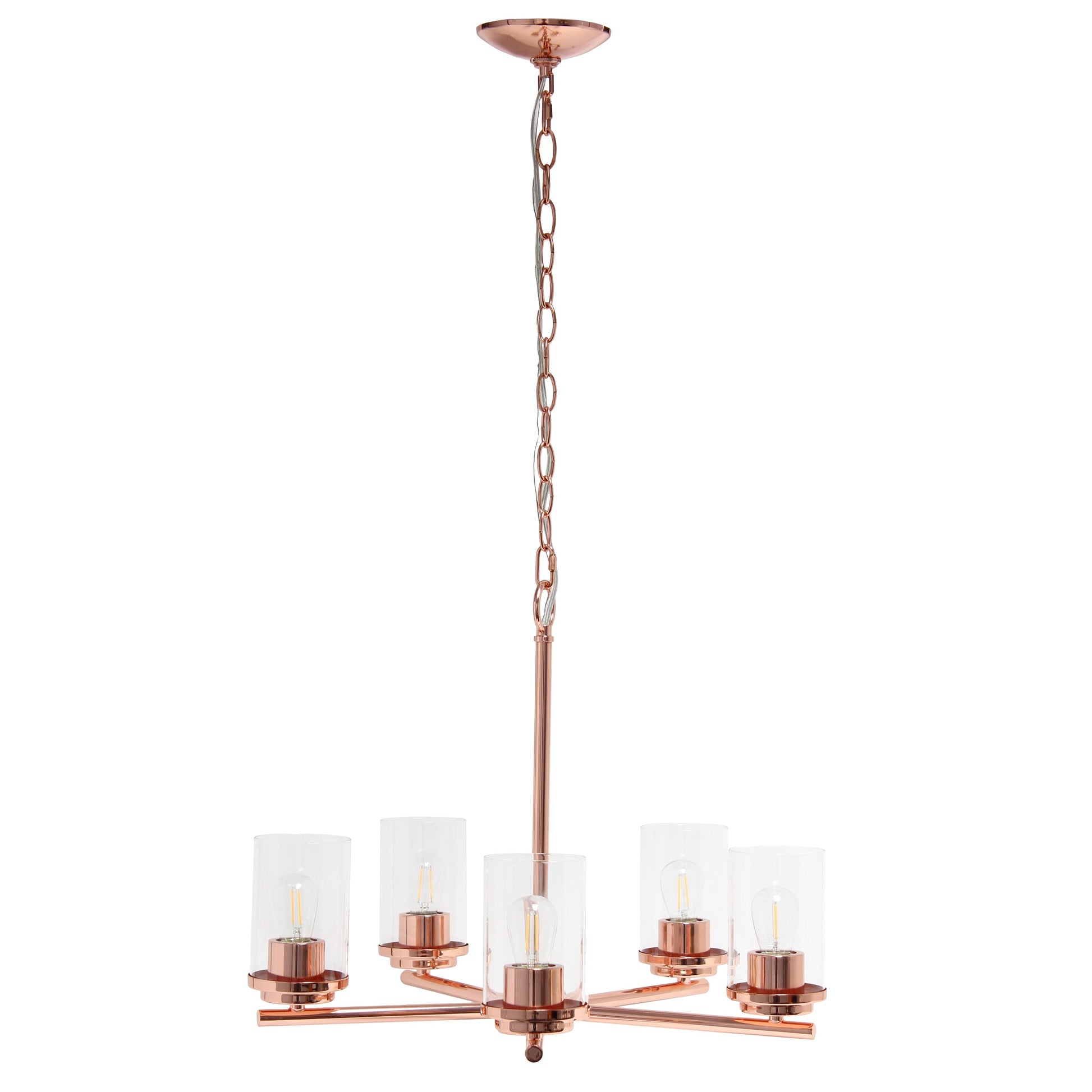 All The Rages Lalia Home 21" Rose Gold 5-Light Classic Contemporary Clear Glass & Metal Pendant Light