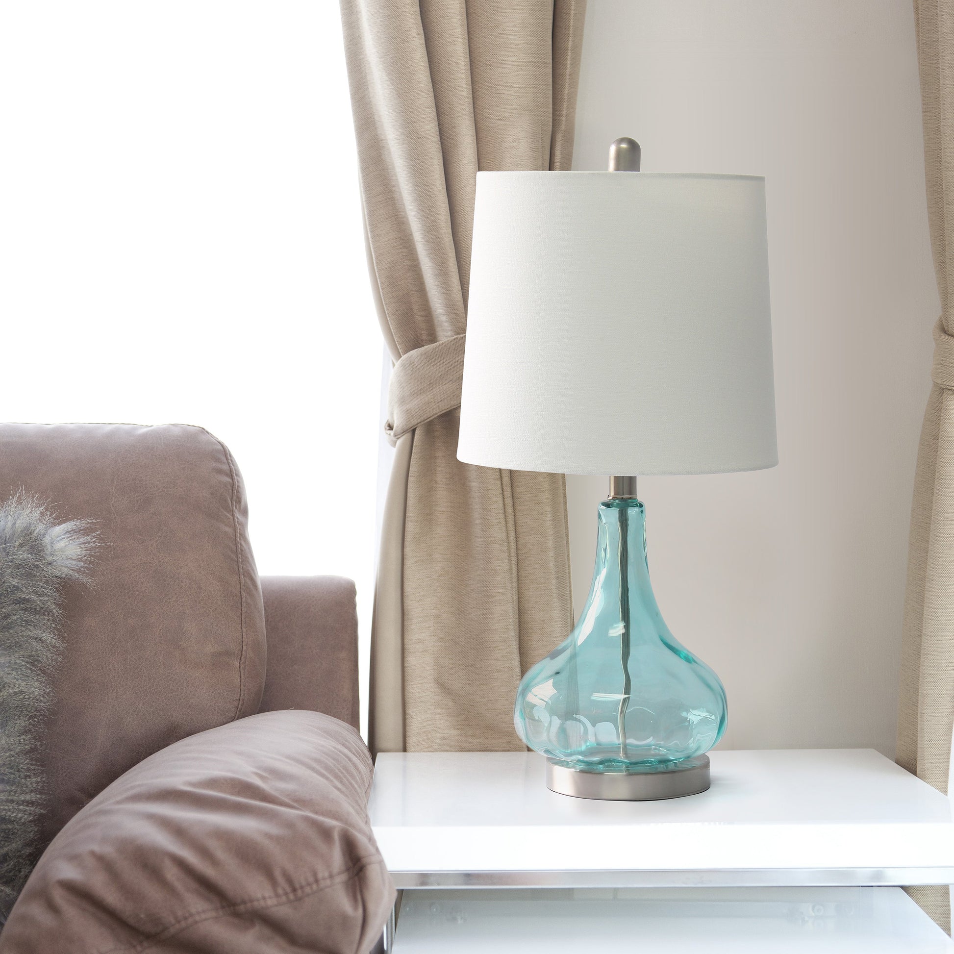 All The Rages Lalia Home 23" Clear Blue Rippled Colored Glass Table Lamp With White Fabric Shade