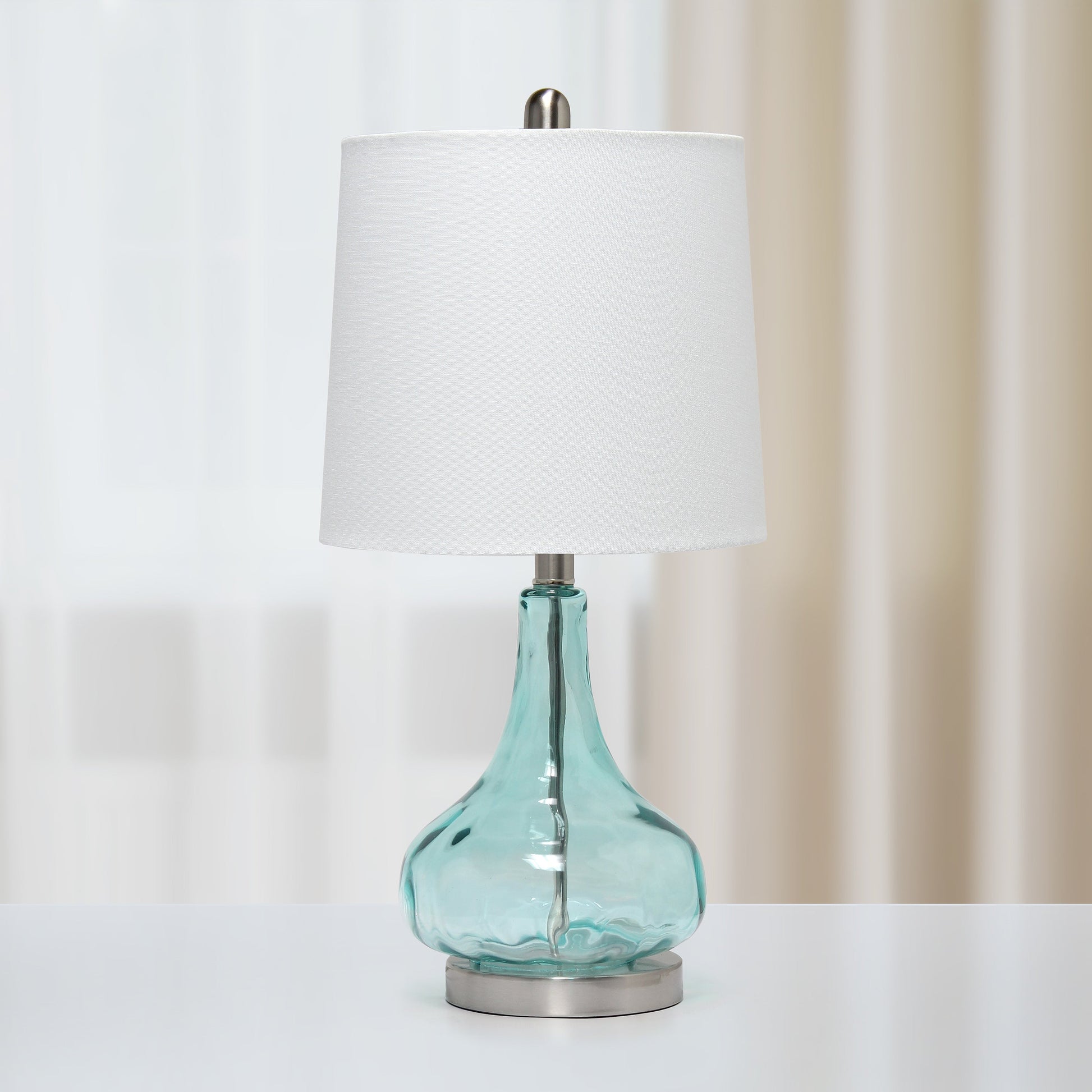 All The Rages Lalia Home 23" Clear Blue Rippled Colored Glass Table Lamp With White Fabric Shade