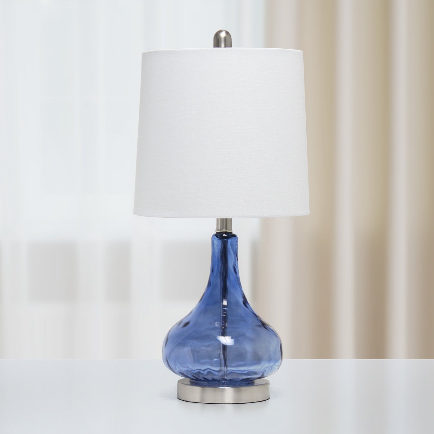 All The Rages Lalia Home 23" Dark Blue Rippled Colored Glass Table Lamp With White Fabric Shade