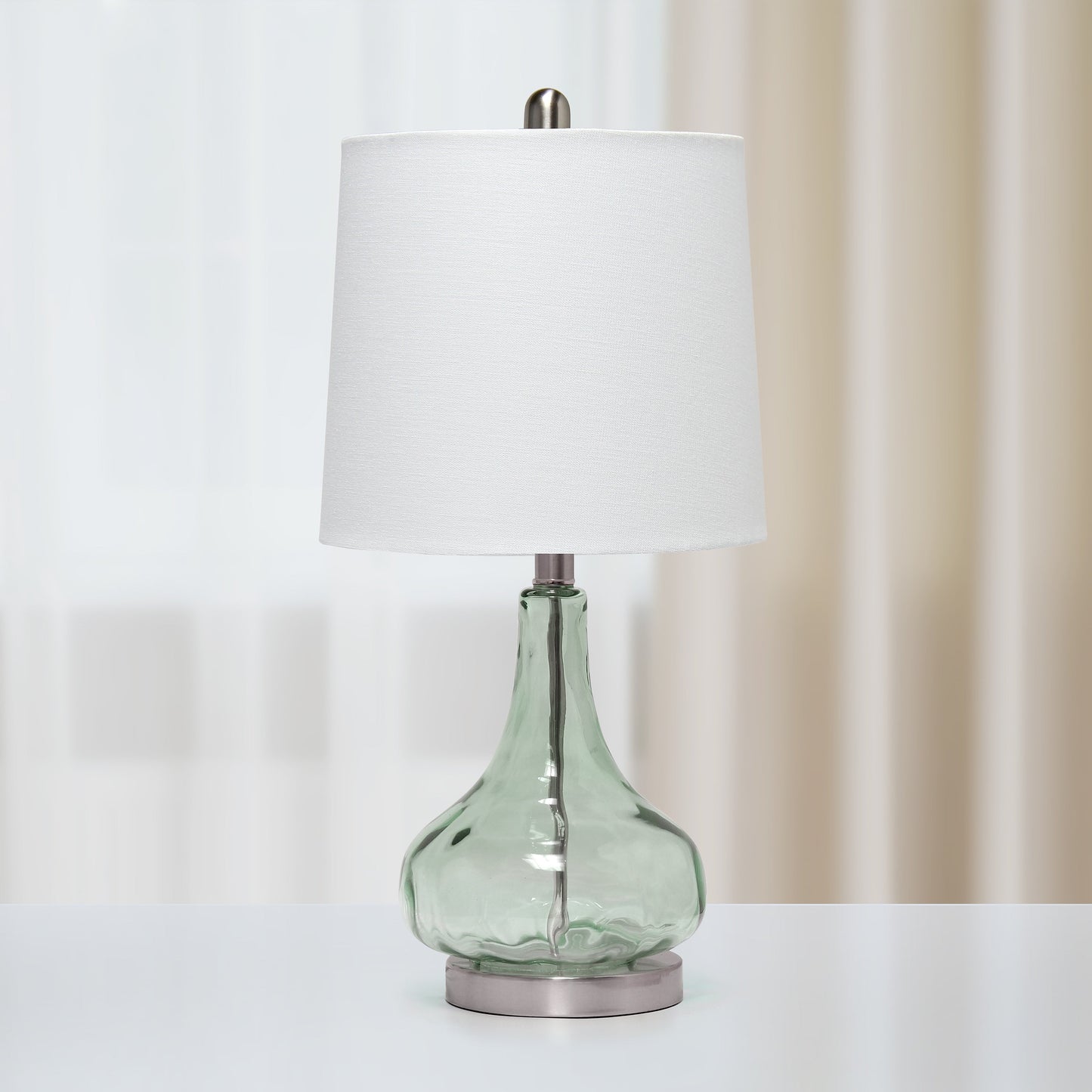 All The Rages Lalia Home 23" Green & Gray Sage Rippled Colored Glass Table Lamp With White Fabric Shade