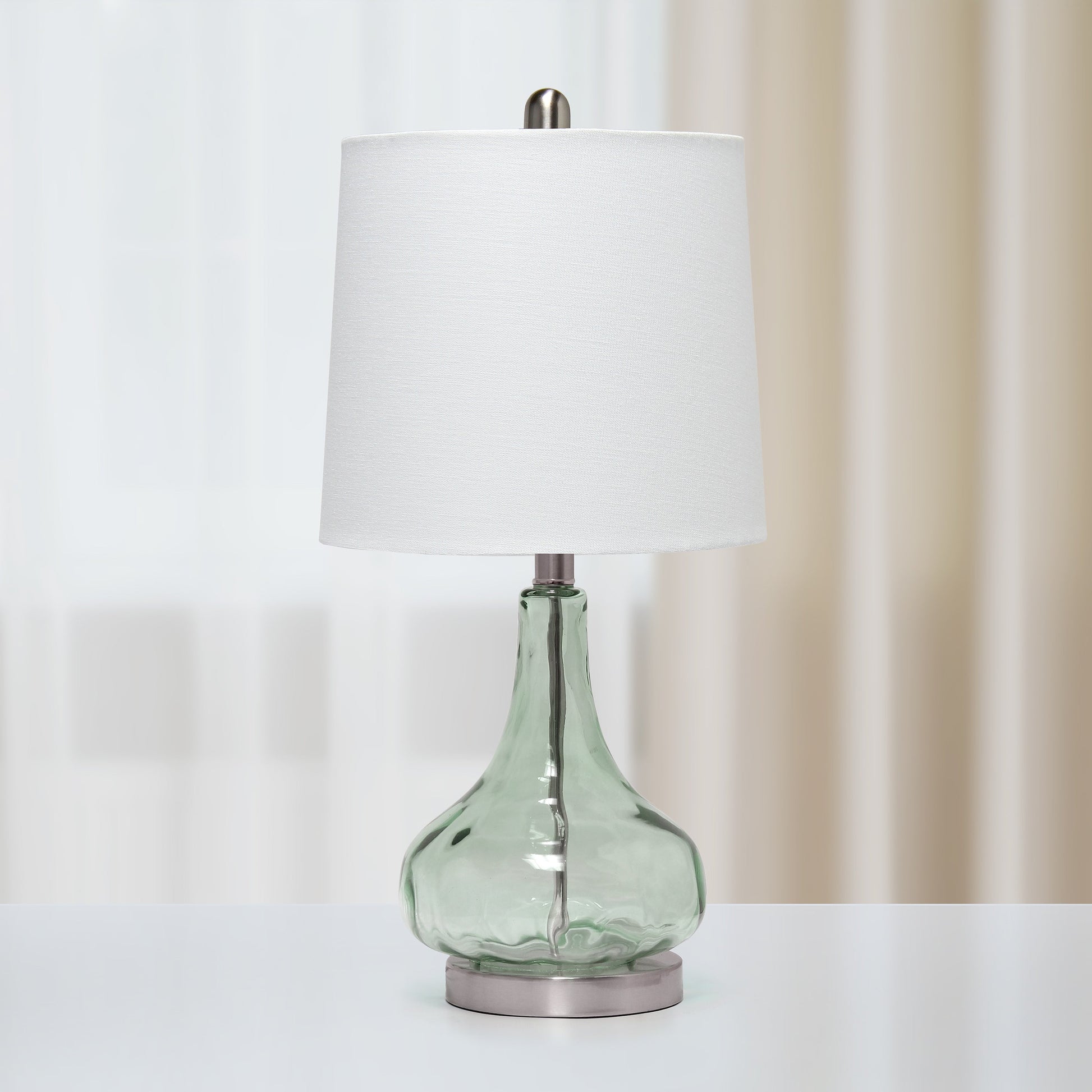 All The Rages Lalia Home 23" Green & Gray Sage Rippled Colored Glass Table Lamp With White Fabric Shade