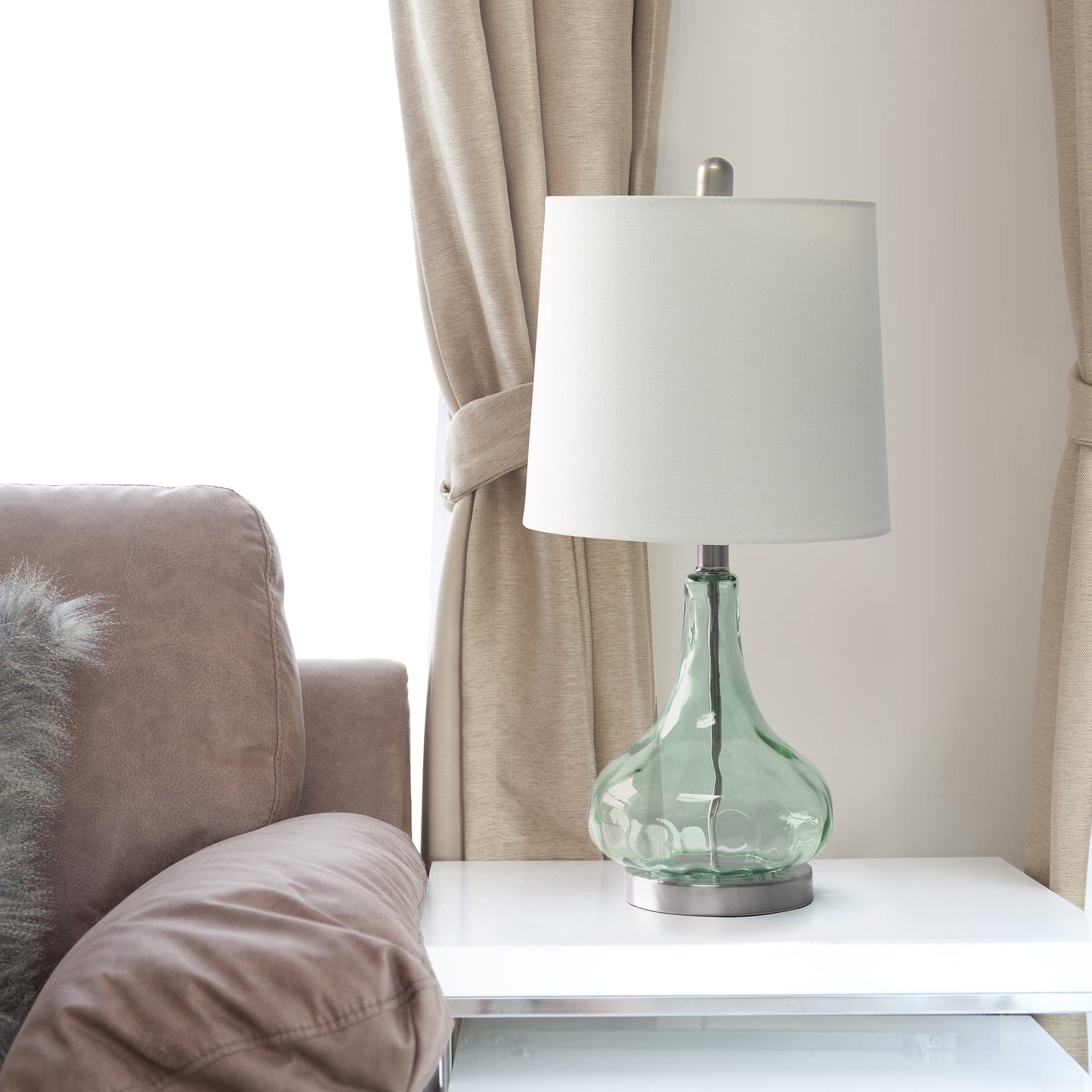All The Rages Lalia Home 23" Green & Gray Sage Rippled Colored Glass Table Lamp With White Fabric Shade