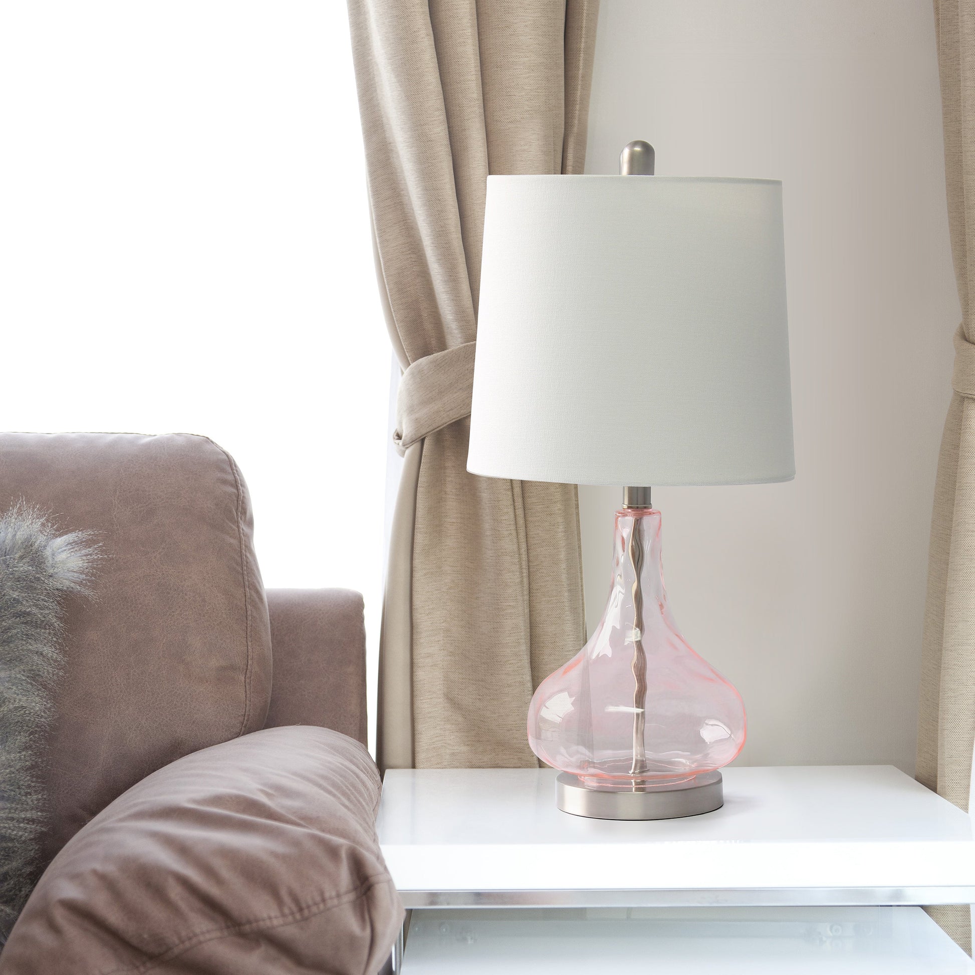 All The Rages Lalia Home 23" Pink Rose Quartz Rippled Colored Glass Table Lamp With White Fabric Shade