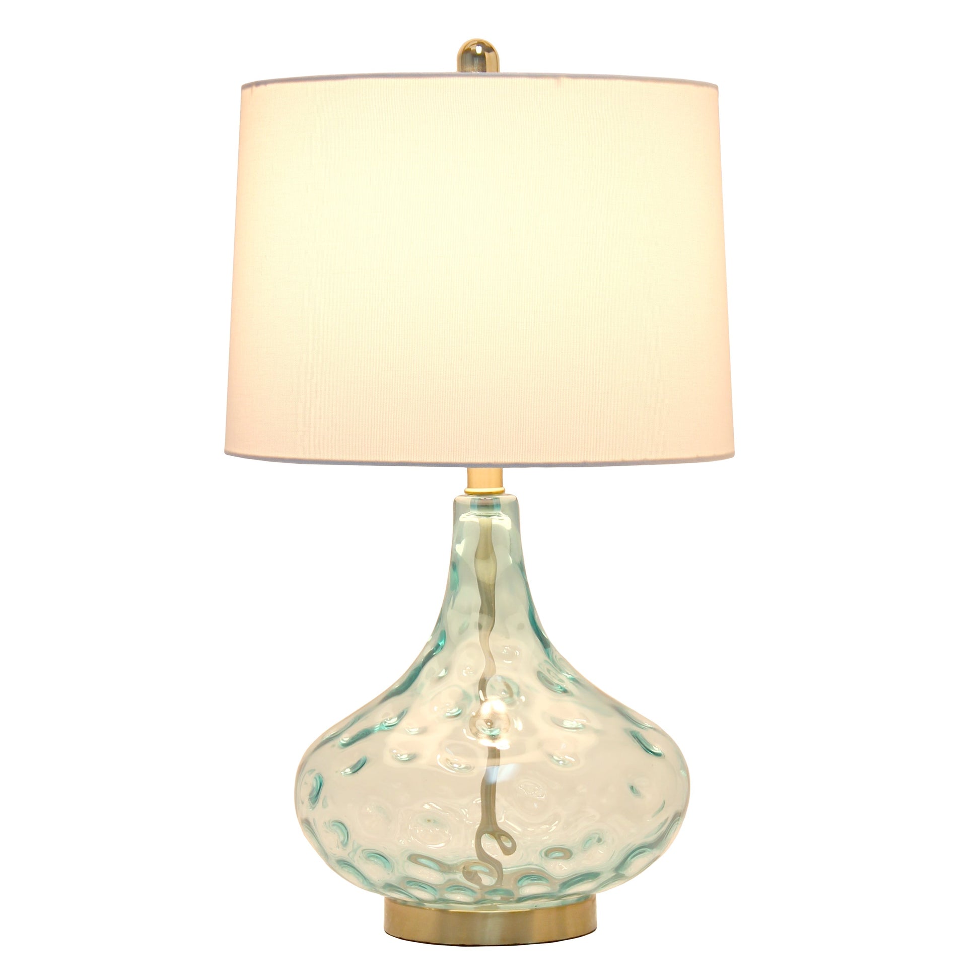 All The Rages Lalia Home 24" Blue Classix Contemporary Dimpled Colored Glass Table Lamp With White Linen Shade