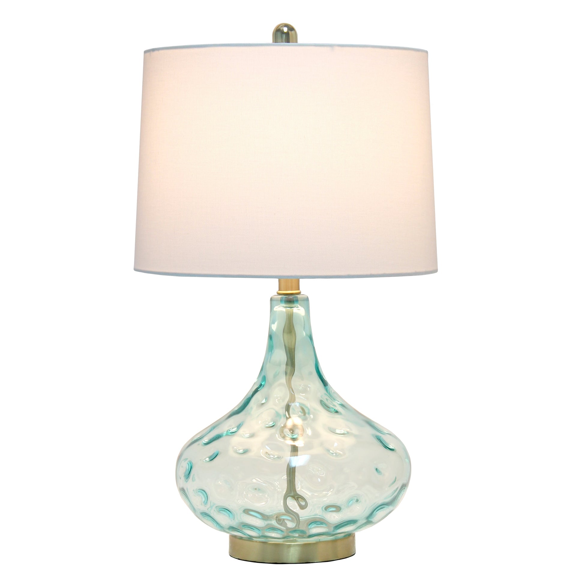 All The Rages Lalia Home 24" Blue Classix Contemporary Dimpled Colored Glass Table Lamp With White Linen Shade