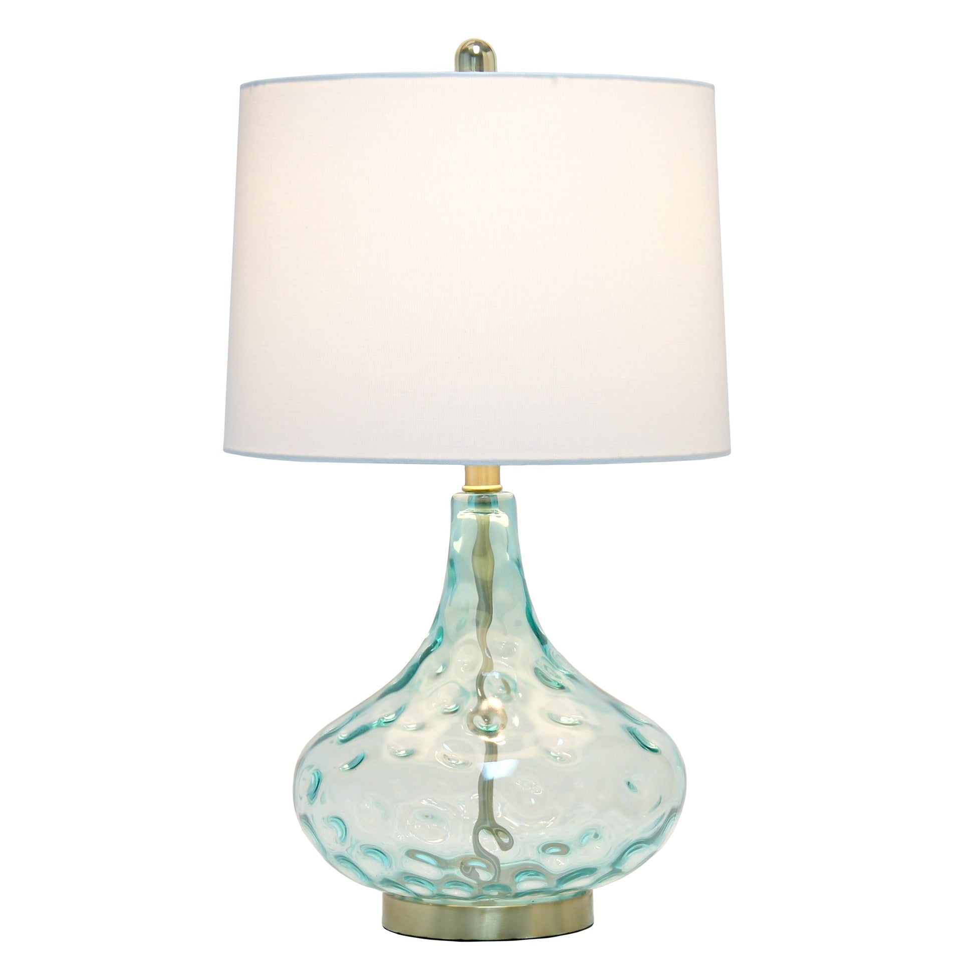 All The Rages Lalia Home 24" Blue Classix Contemporary Dimpled Colored Glass Table Lamp With White Linen Shade