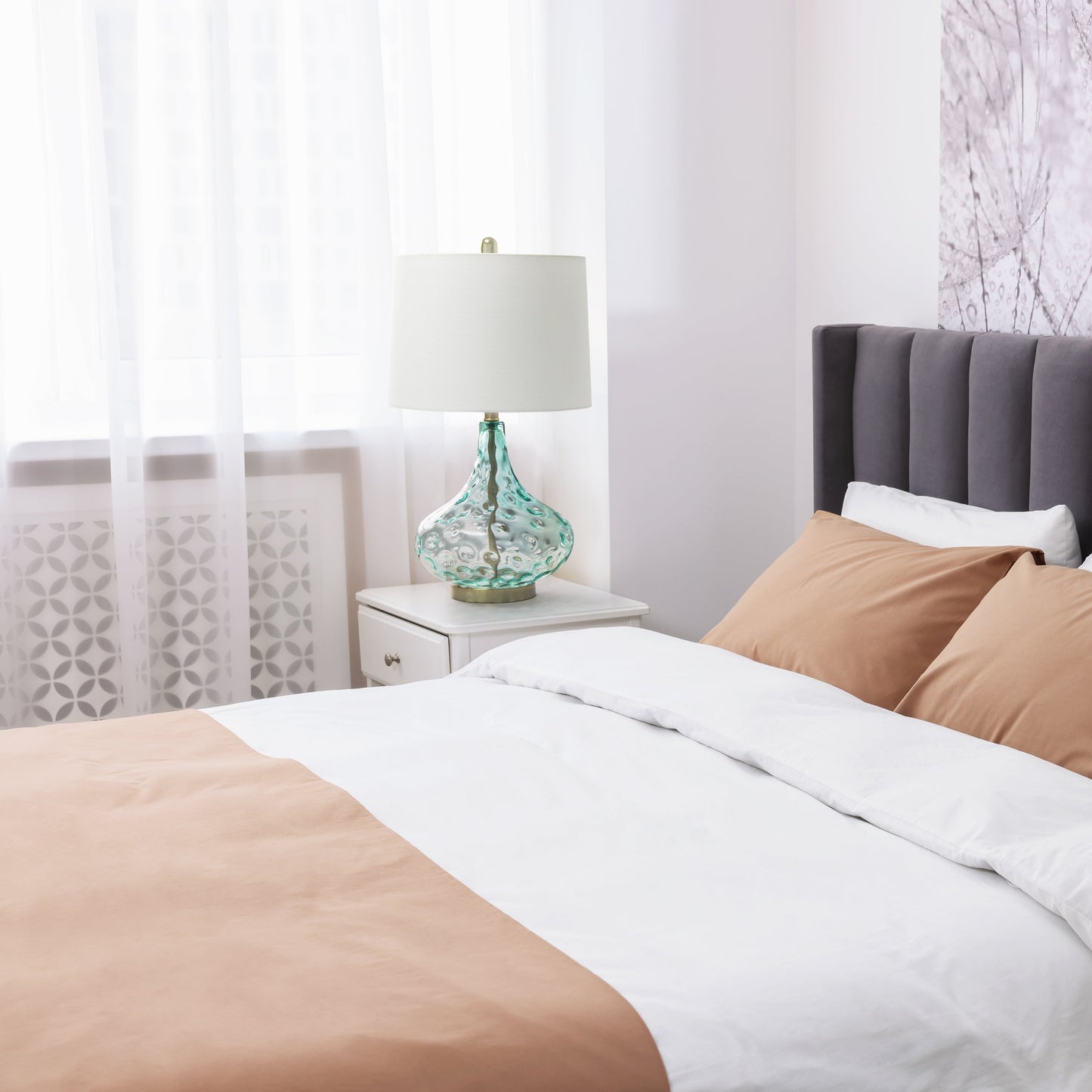 All The Rages Lalia Home 24" Blue Classix Contemporary Dimpled Colored Glass Table Lamp With White Linen Shade