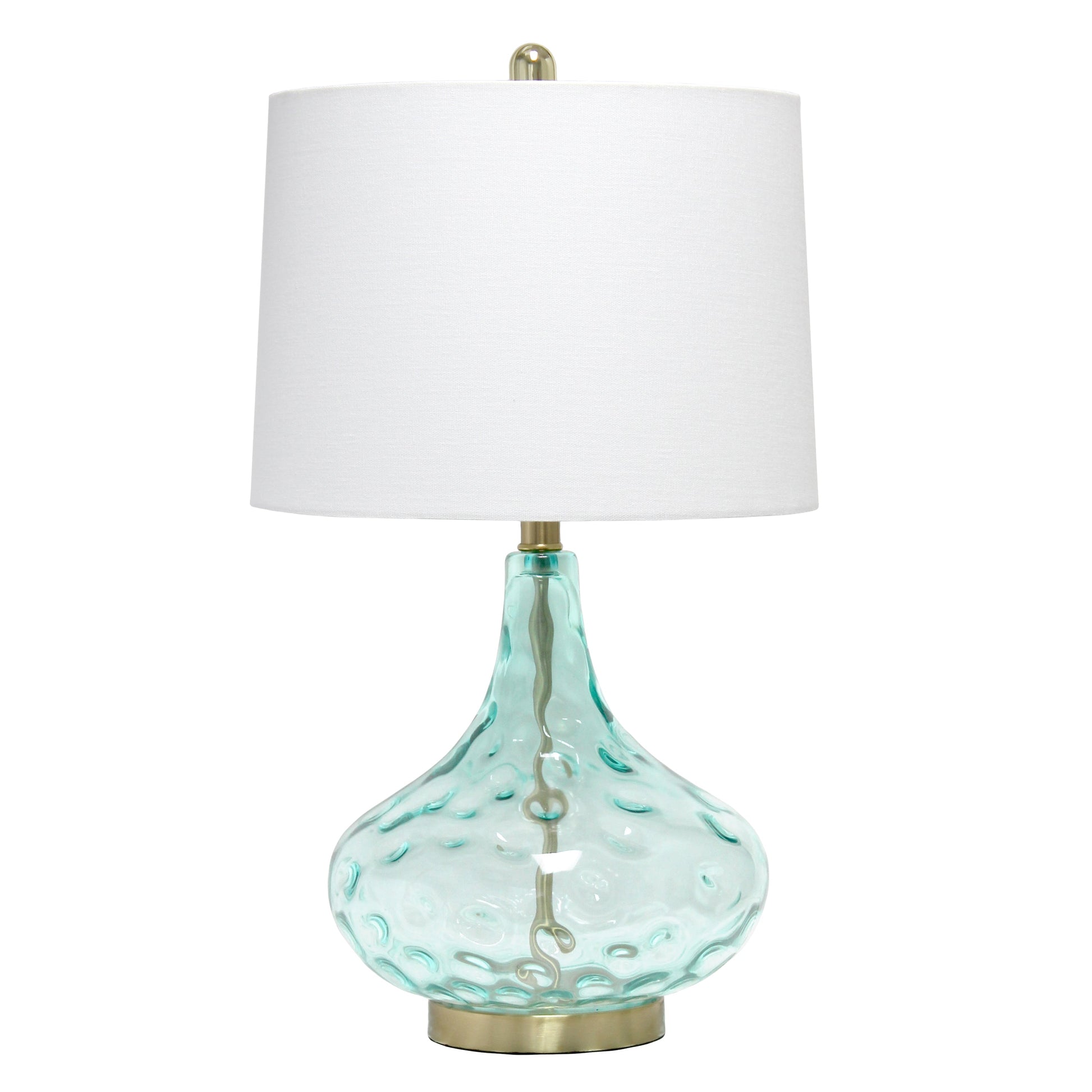 All The Rages Lalia Home 24" Blue Classix Contemporary Dimpled Colored Glass Table Lamp With White Linen Shade