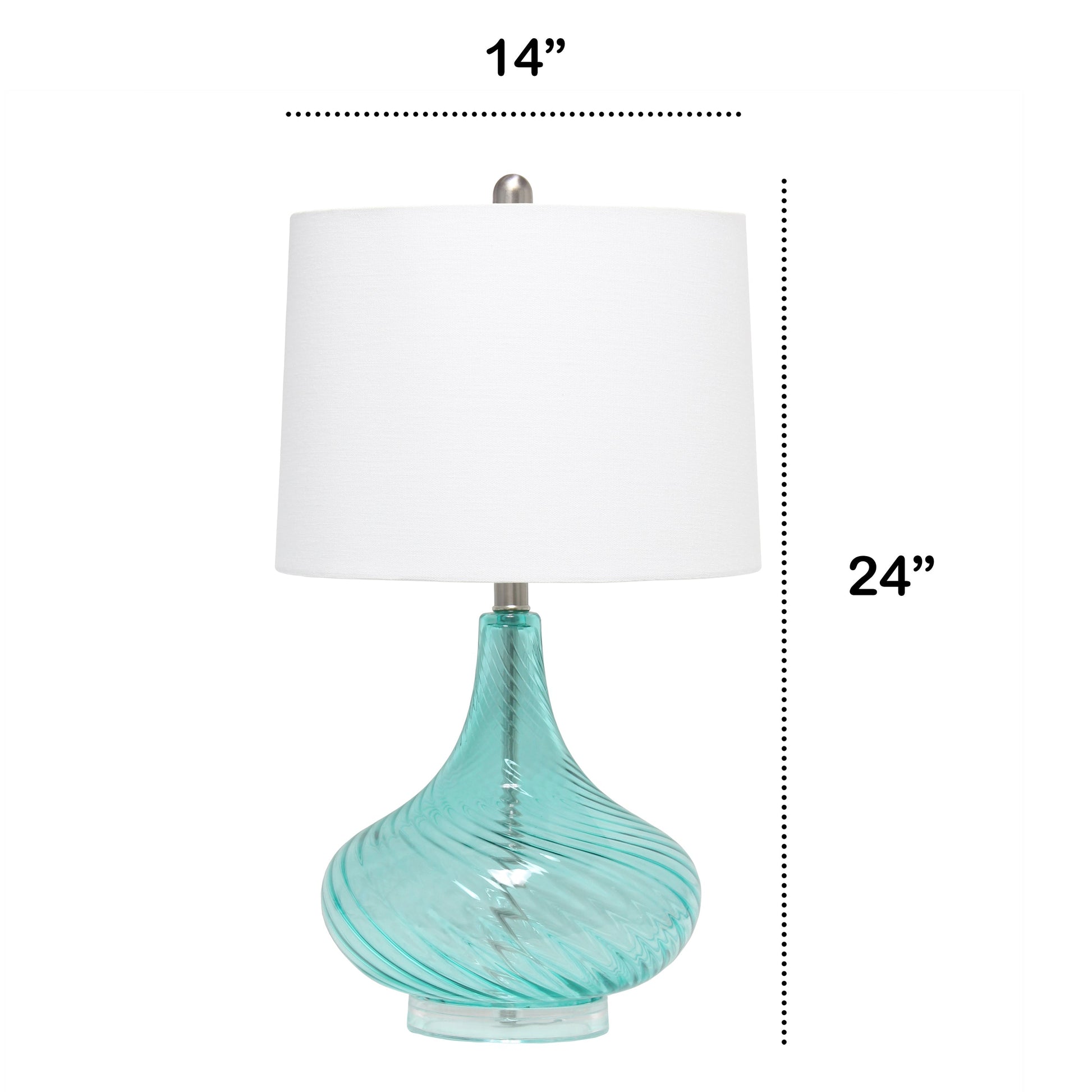 All The Rages Lalia Home 24" Blue Classix Contemporary Wavy Colored Glass Table Lamp With White Linen Shade