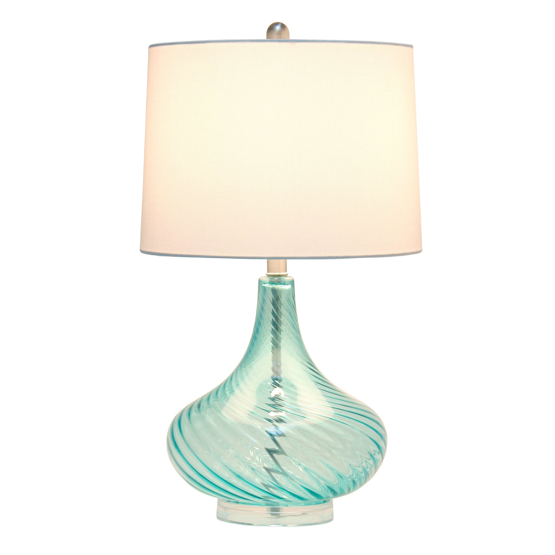 All The Rages Lalia Home 24" Blue Classix Contemporary Wavy Colored Glass Table Lamp With White Linen Shade