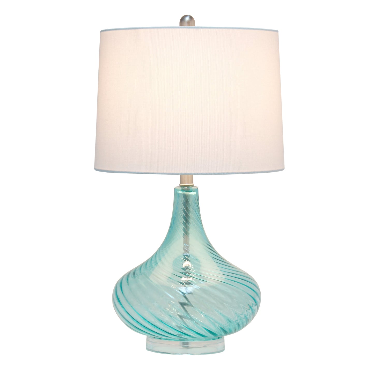 All The Rages Lalia Home 24" Blue Classix Contemporary Wavy Colored Glass Table Lamp With White Linen Shade
