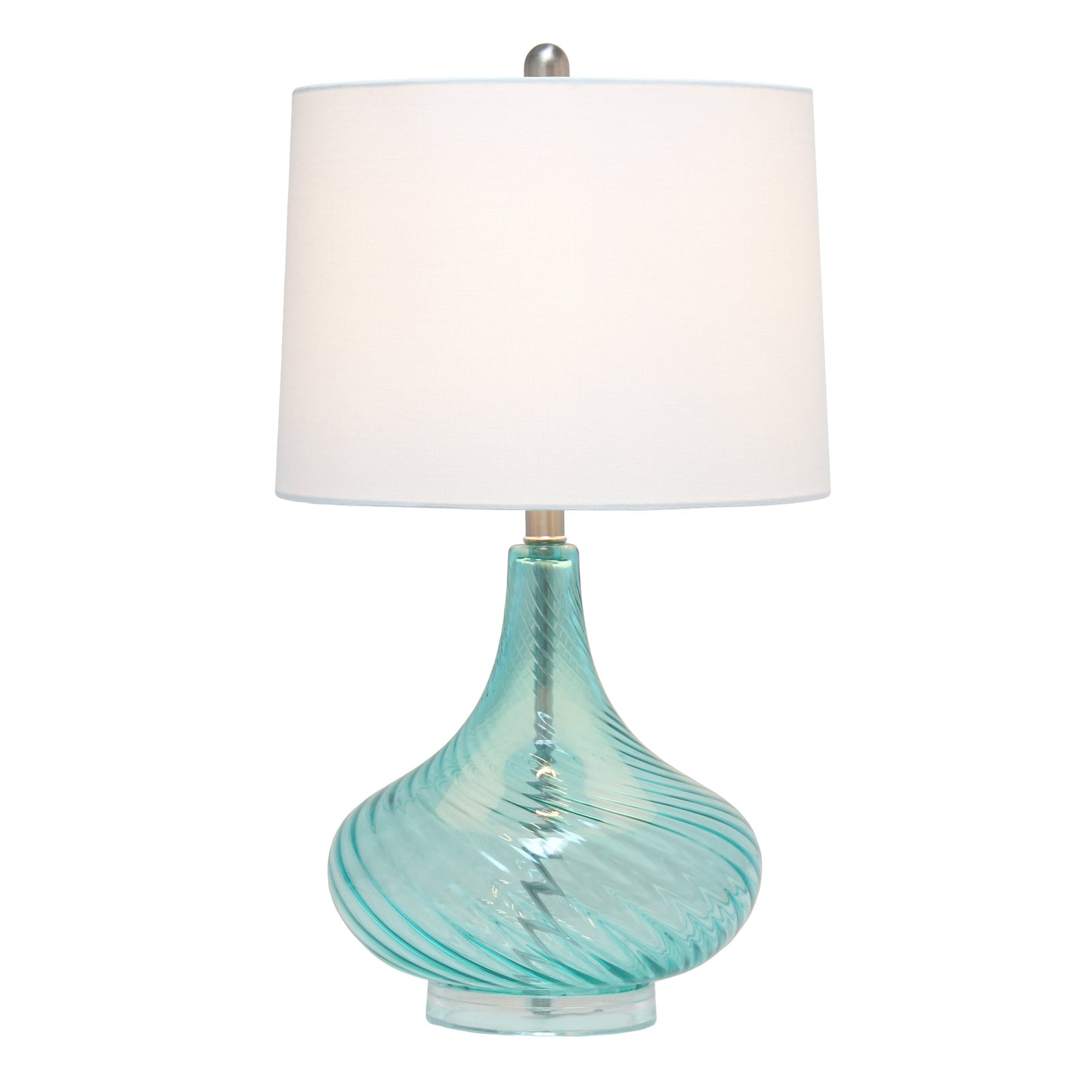 All The Rages Lalia Home 24" Blue Classix Contemporary Wavy Colored Glass Table Lamp With White Linen Shade