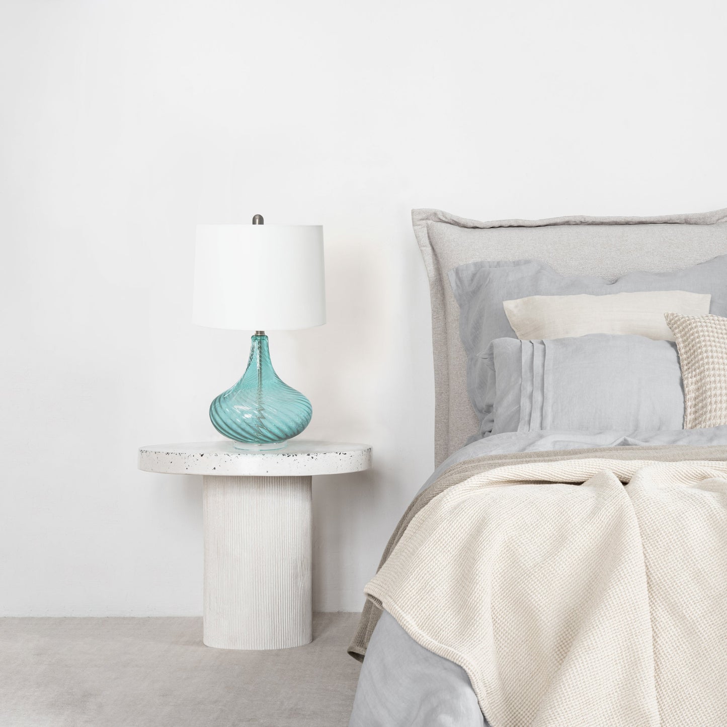 All The Rages Lalia Home 24" Blue Classix Contemporary Wavy Colored Glass Table Lamp With White Linen Shade